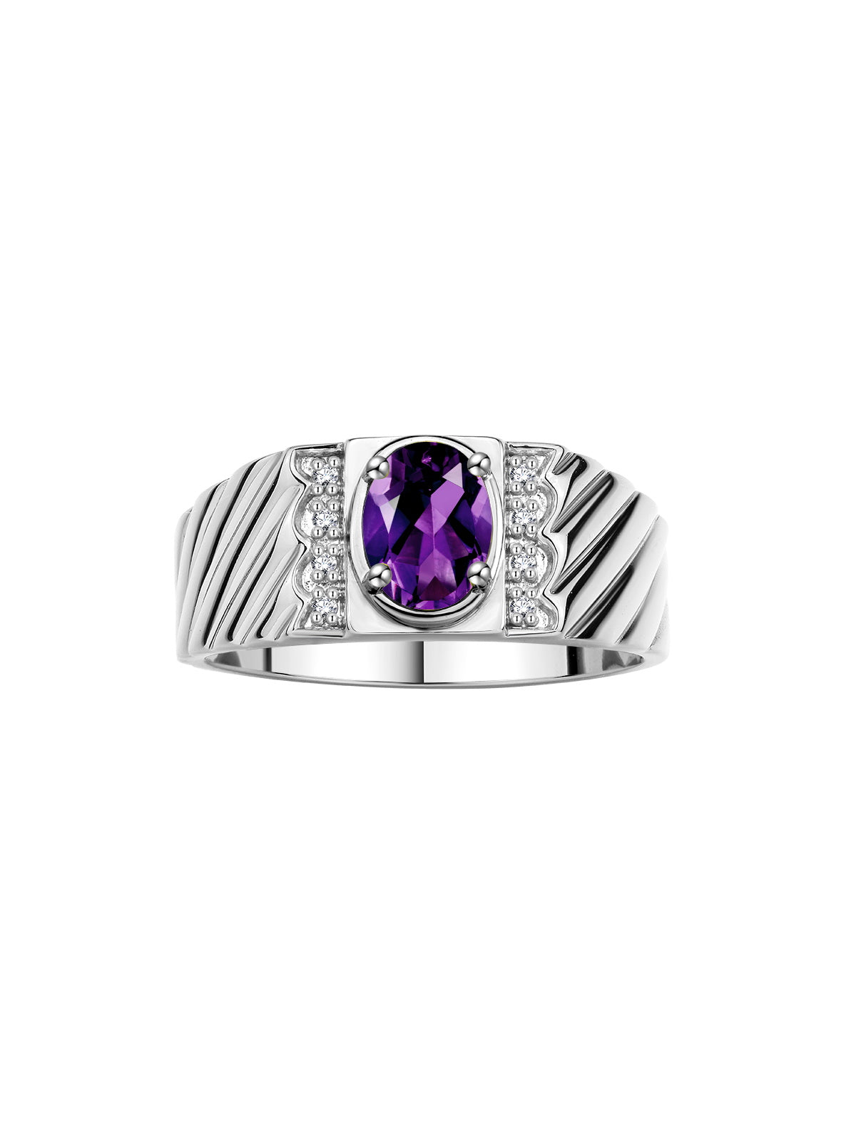 RYLOS Men's Sterling Silver Classic 8X6MM Oval Gemstone & Diamond Ring - Birthstone Elegance, Sizes 8-13