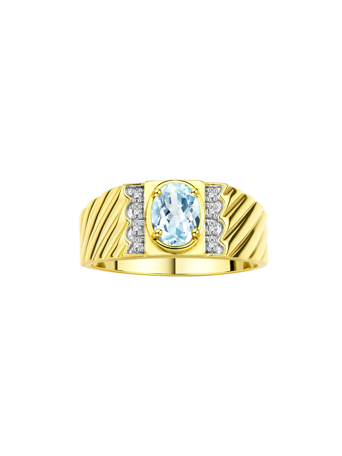 RYLOS Men's 14K Yellow Gold Classic 8X6MM Oval Gemstone & Diamond Ring - Birthstone Elegance, Sizes 8-13