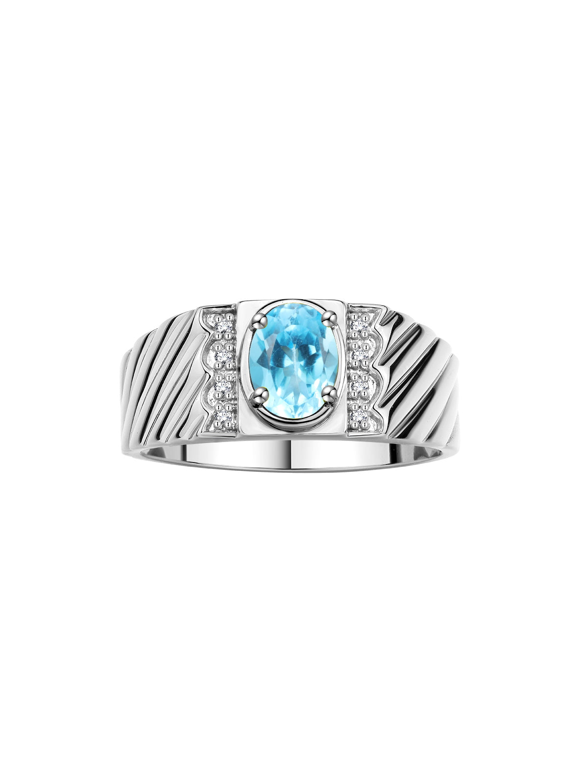 RYLOS Men's Sterling Silver Classic 8X6MM Oval Gemstone & Diamond Ring - Birthstone Elegance, Sizes 8-13