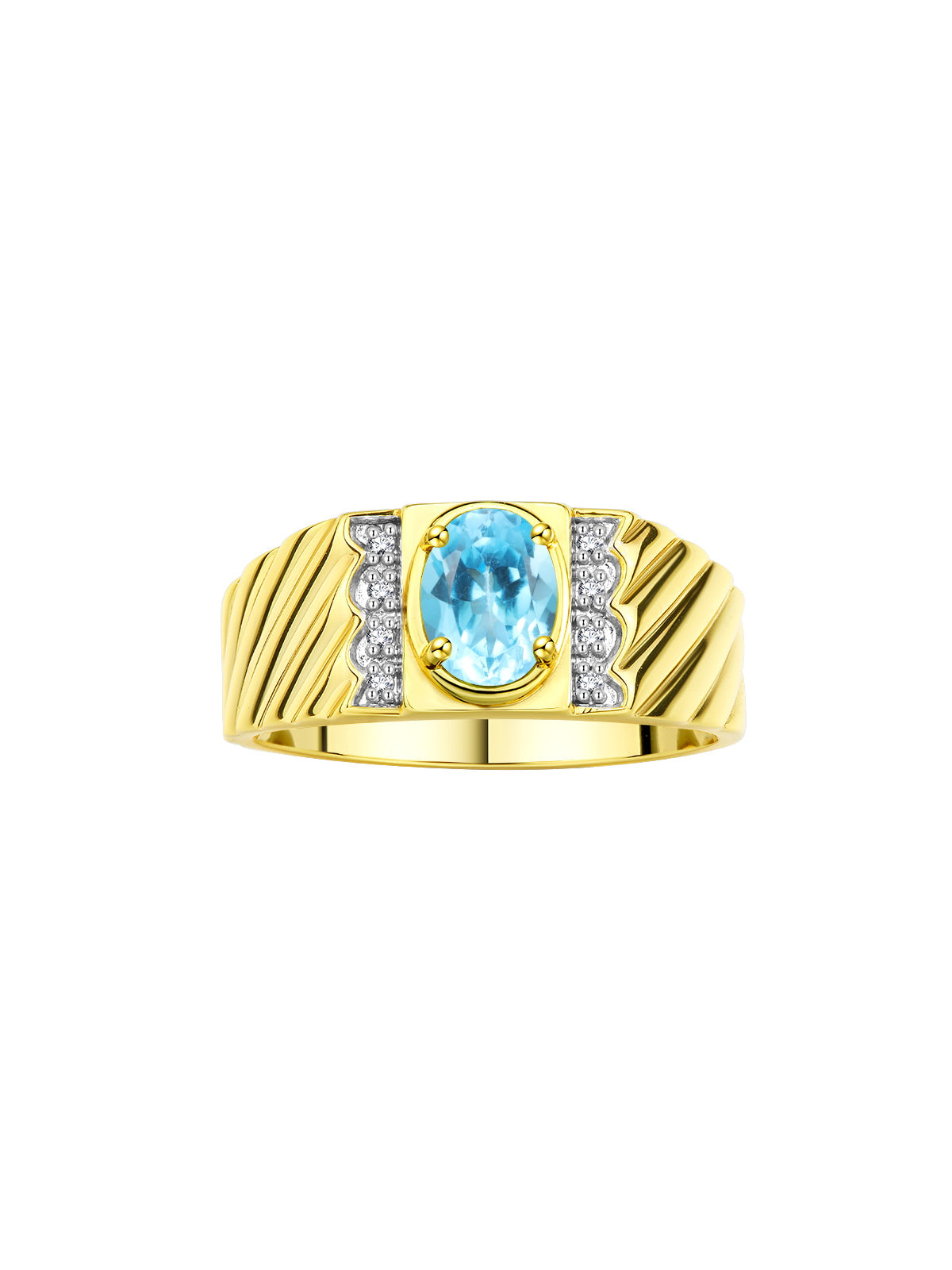 RYLOS Men's Yellow Gold-Plated Silver Classic 8X6MM Oval Gemstone & Diamond Ring - Birthstone Elegance, Sizes 8-13