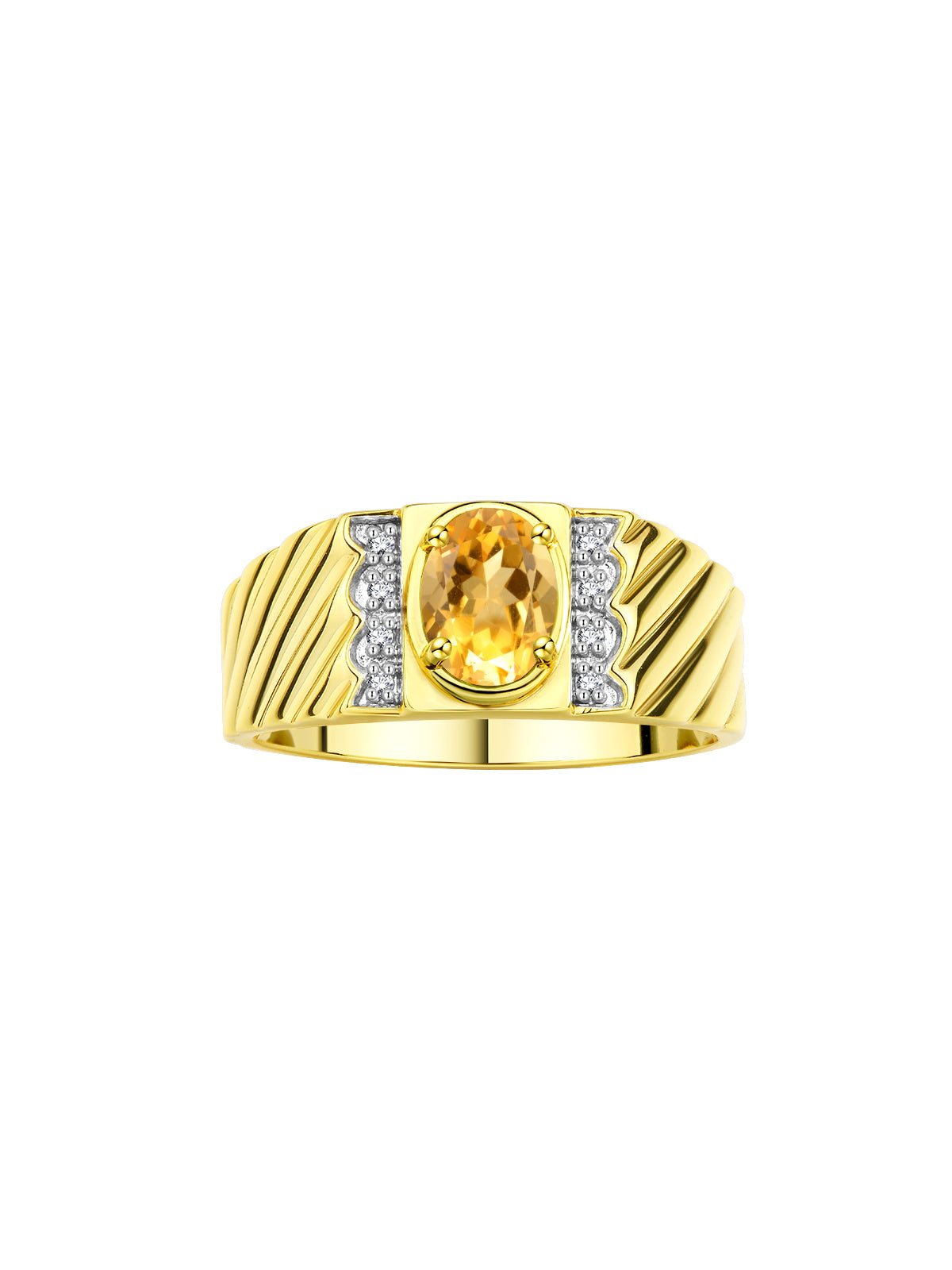 RYLOS Men's 14K Yellow Gold Classic 8X6MM Oval Gemstone & Diamond Ring - Birthstone Elegance, Sizes 8-13