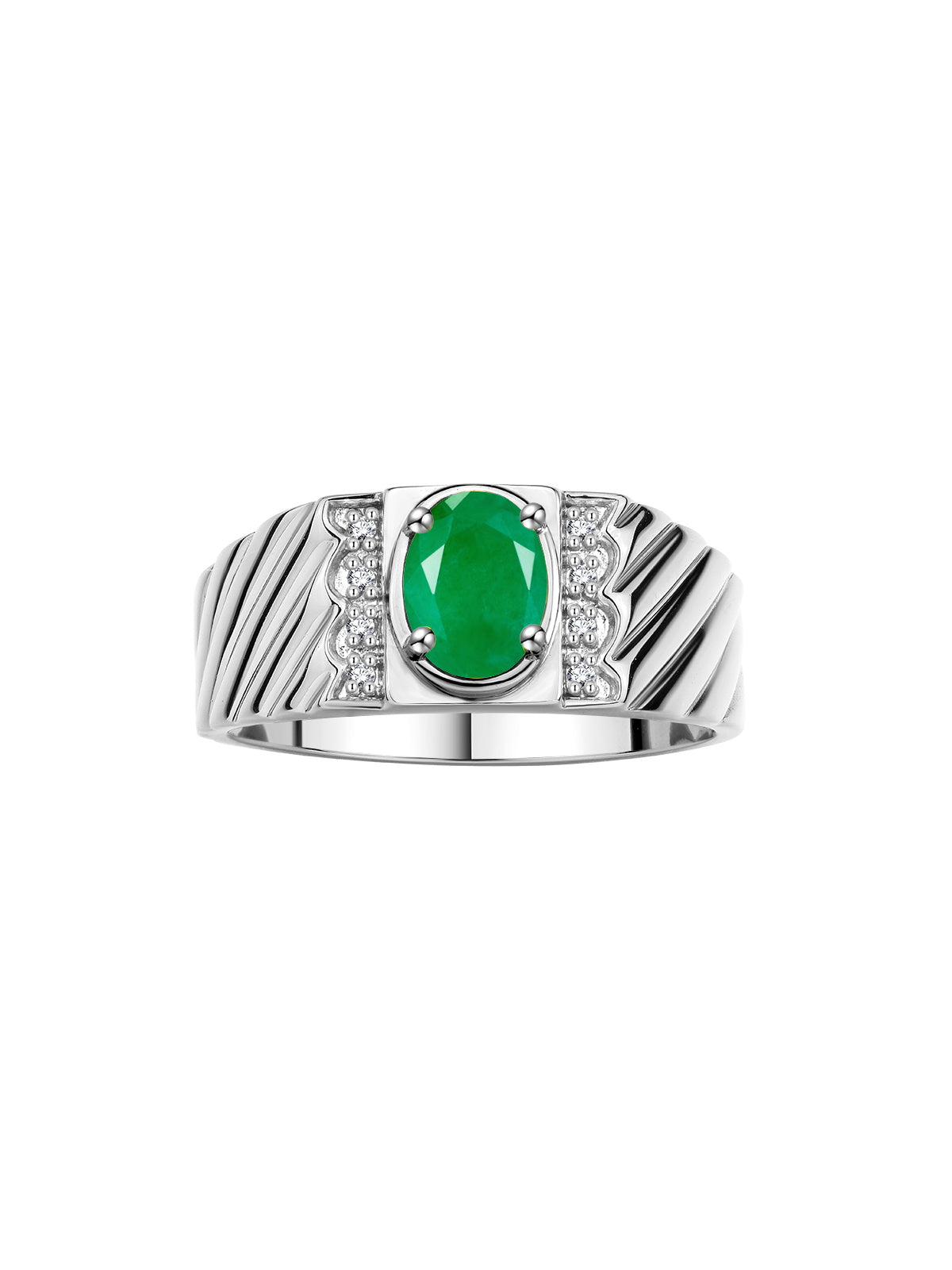 RYLOS Men's 14K White Gold Classic 8X6MM Oval Gemstone & Diamond Ring - Birthstone Elegance, Sizes 8-13