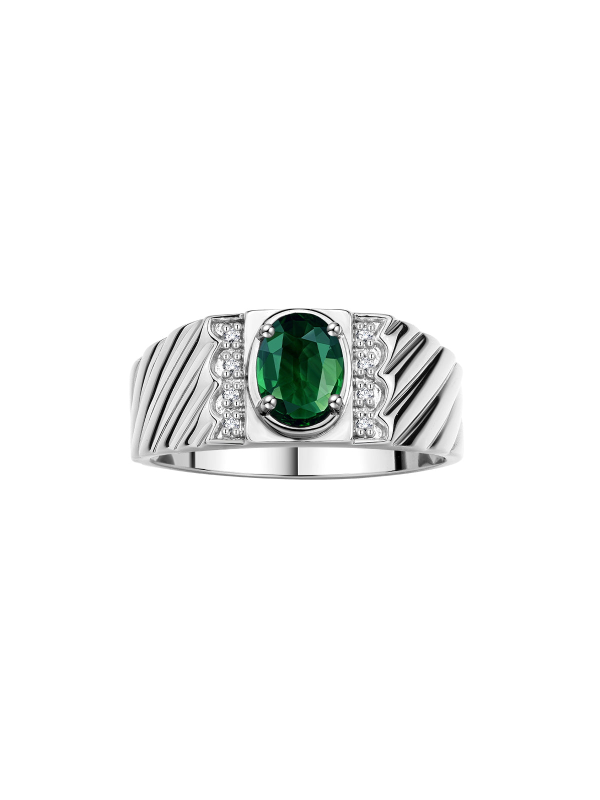 RYLOS Men's 14K White Gold Classic 8X6MM Oval Gemstone & Diamond Ring - Birthstone Elegance, Sizes 8-13