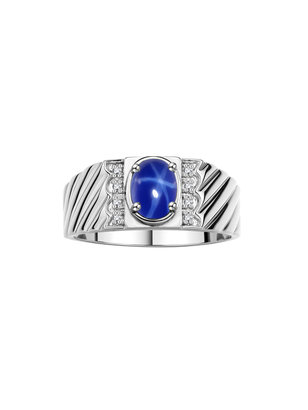 RYLOS Men's 14K White Gold Classic 8X6MM Oval Gemstone & Diamond Ring - Birthstone Elegance, Sizes 8-13