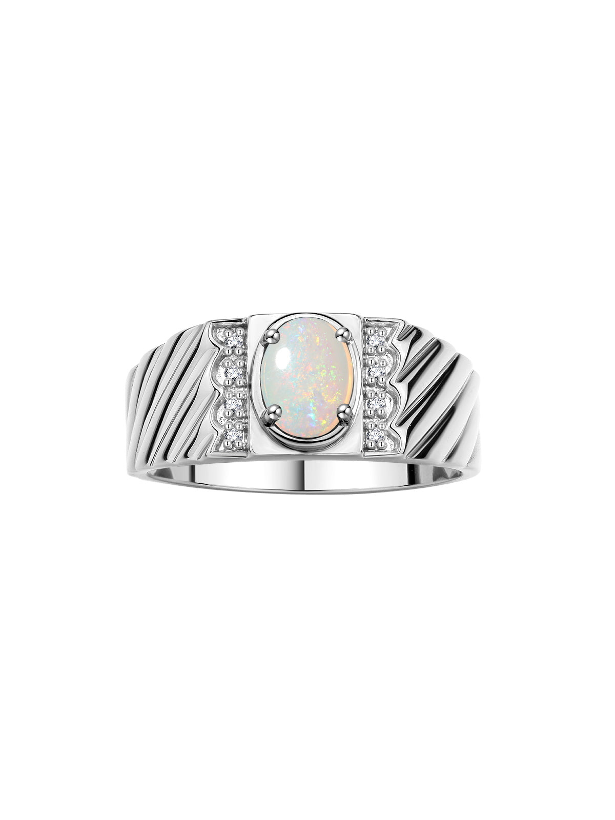RYLOS Men's 14K White Gold Classic 8X6MM Oval Gemstone & Diamond Ring - Birthstone Elegance, Sizes 8-13