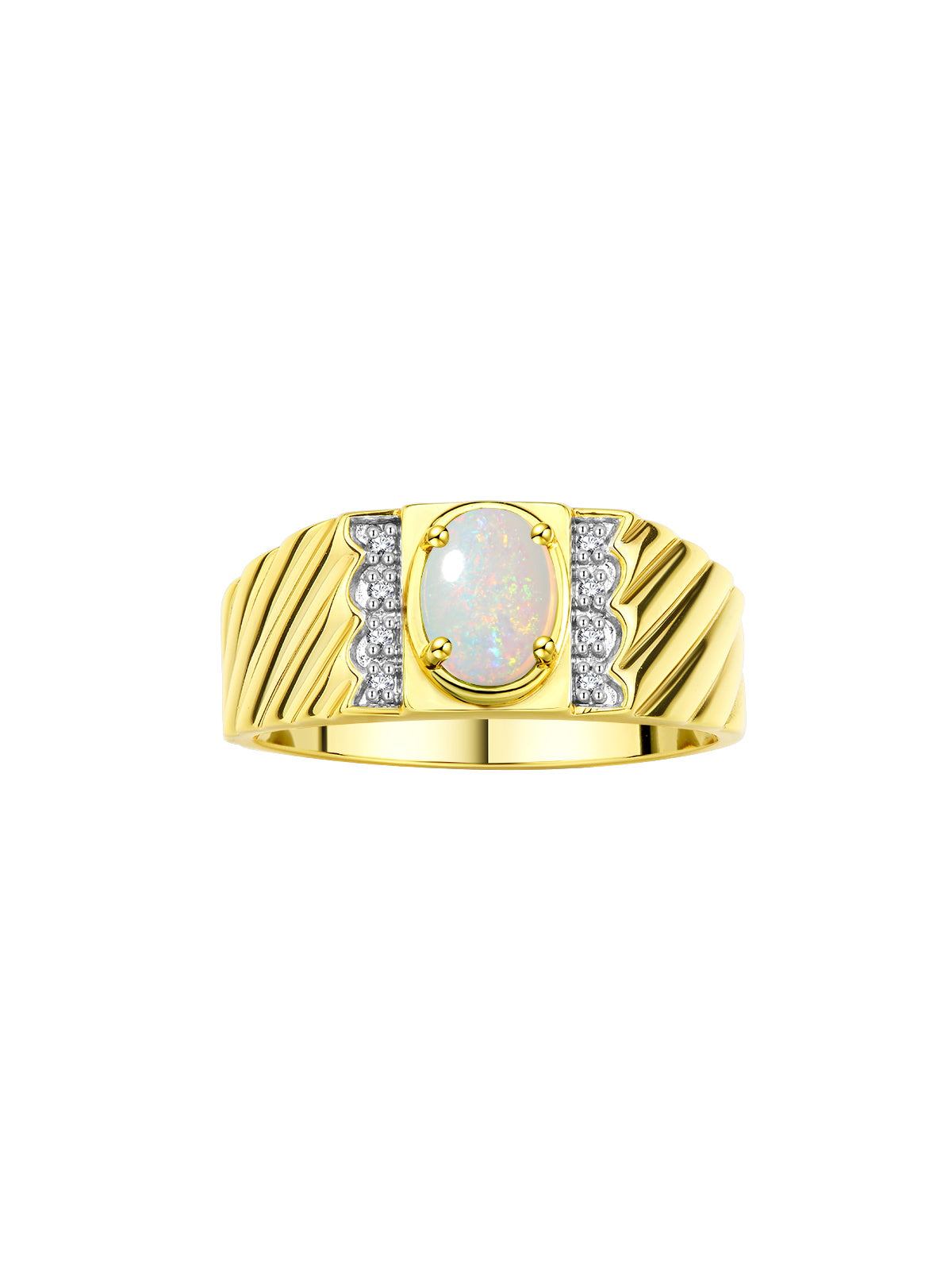 RYLOS Men's Yellow Gold-Plated Silver Classic 8X6MM Oval Gemstone & Diamond Ring - Birthstone Elegance, Sizes 8-13