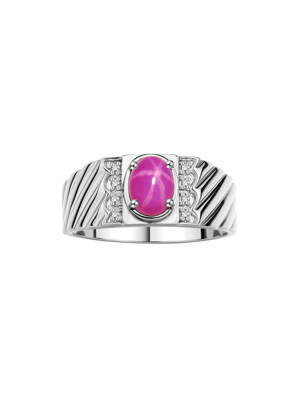 RYLOS Men's Sterling Silver Classic 8X6MM Oval Gemstone & Diamond Ring - Birthstone Elegance, Sizes 8-13