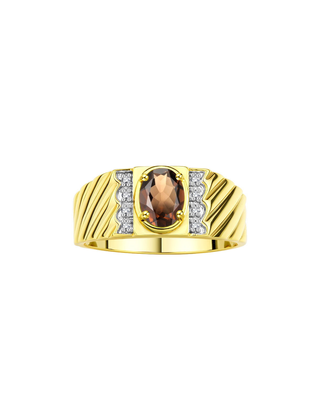 RYLOS Men's Yellow Gold-Plated Silver Classic 8X6MM Oval Gemstone & Diamond Ring - Birthstone Elegance, Sizes 8-13