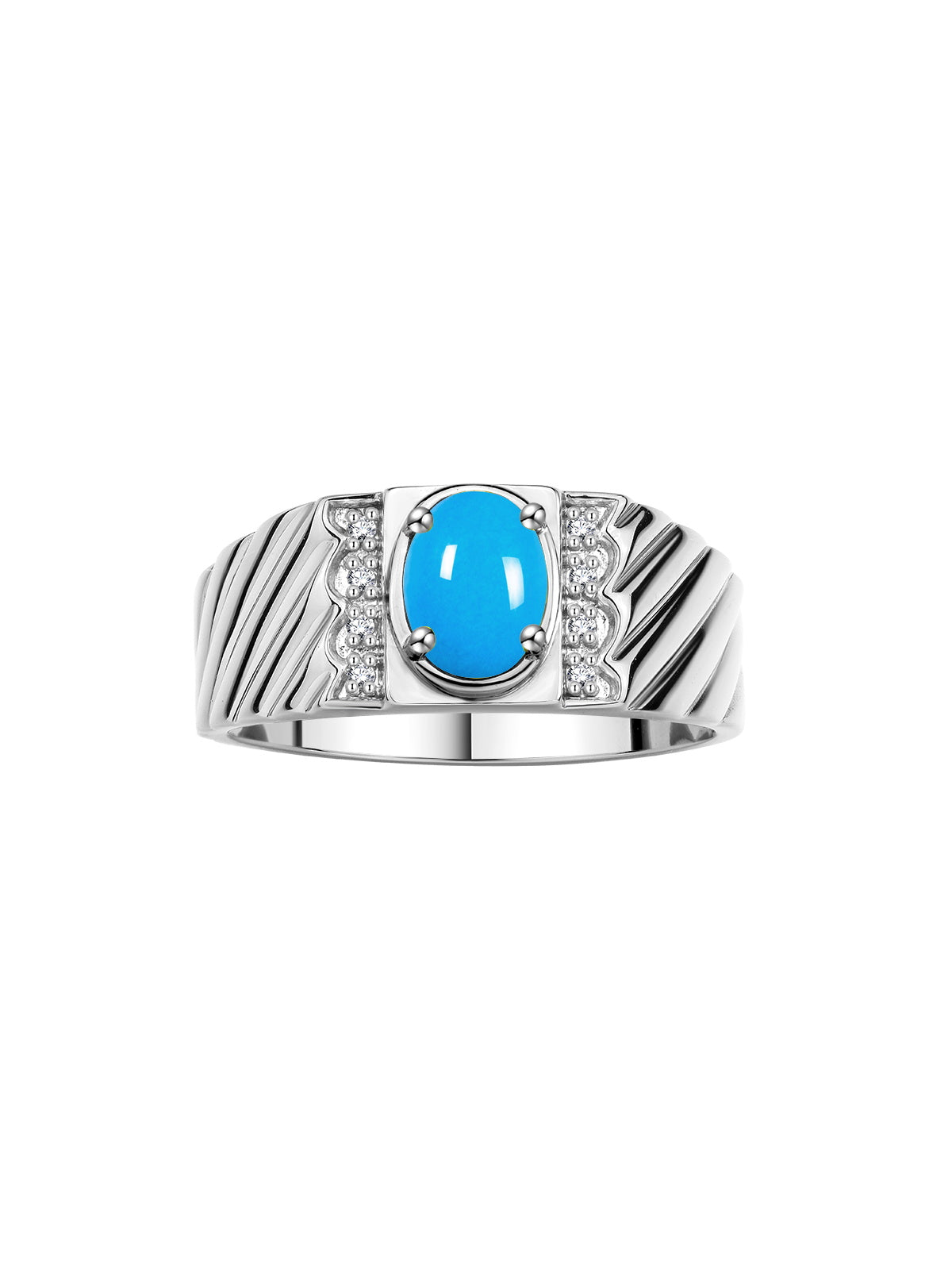 RYLOS Men's Sterling Silver Classic 8X6MM Oval Gemstone & Diamond Ring - Birthstone Elegance, Sizes 8-13