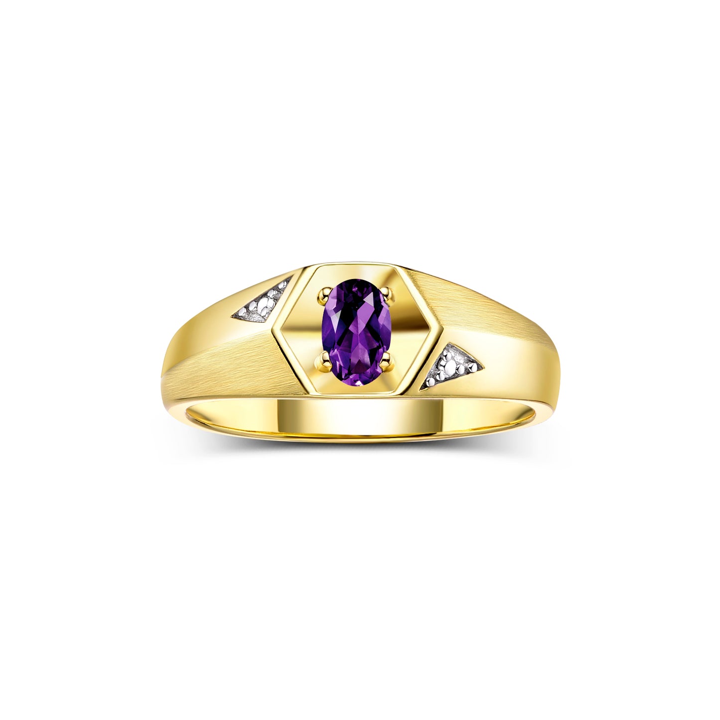 RYLOS Men's Yellow Gold Plated Silver Classic 6X4MM Oval Gemstone & Diamond Ring - Birthstone Elegance, Sizes 8-14
