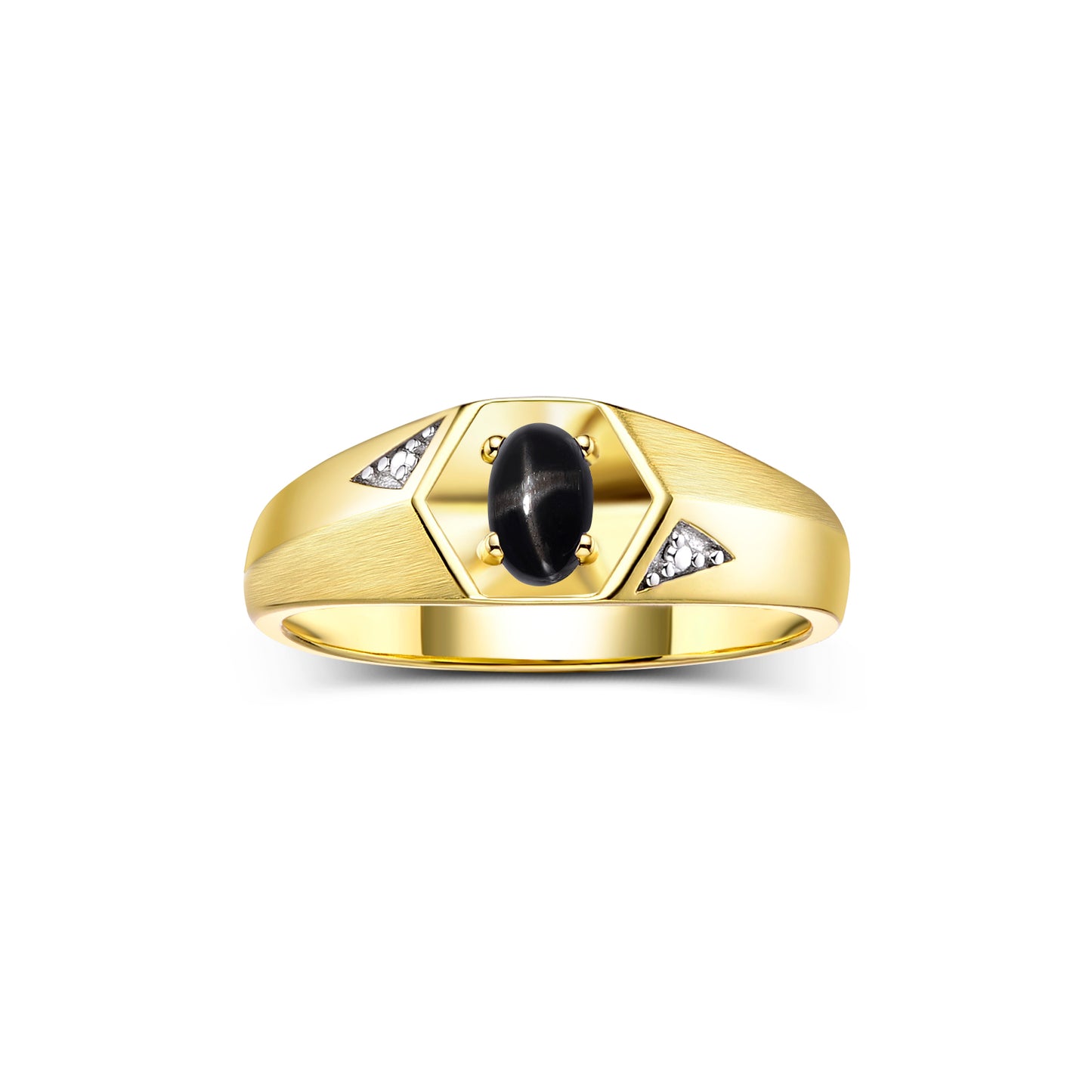 RYLOS Men's Yellow Gold Plated Silver Classic 6X4MM Oval Gemstone & Diamond Ring - Birthstone Elegance, Sizes 8-14