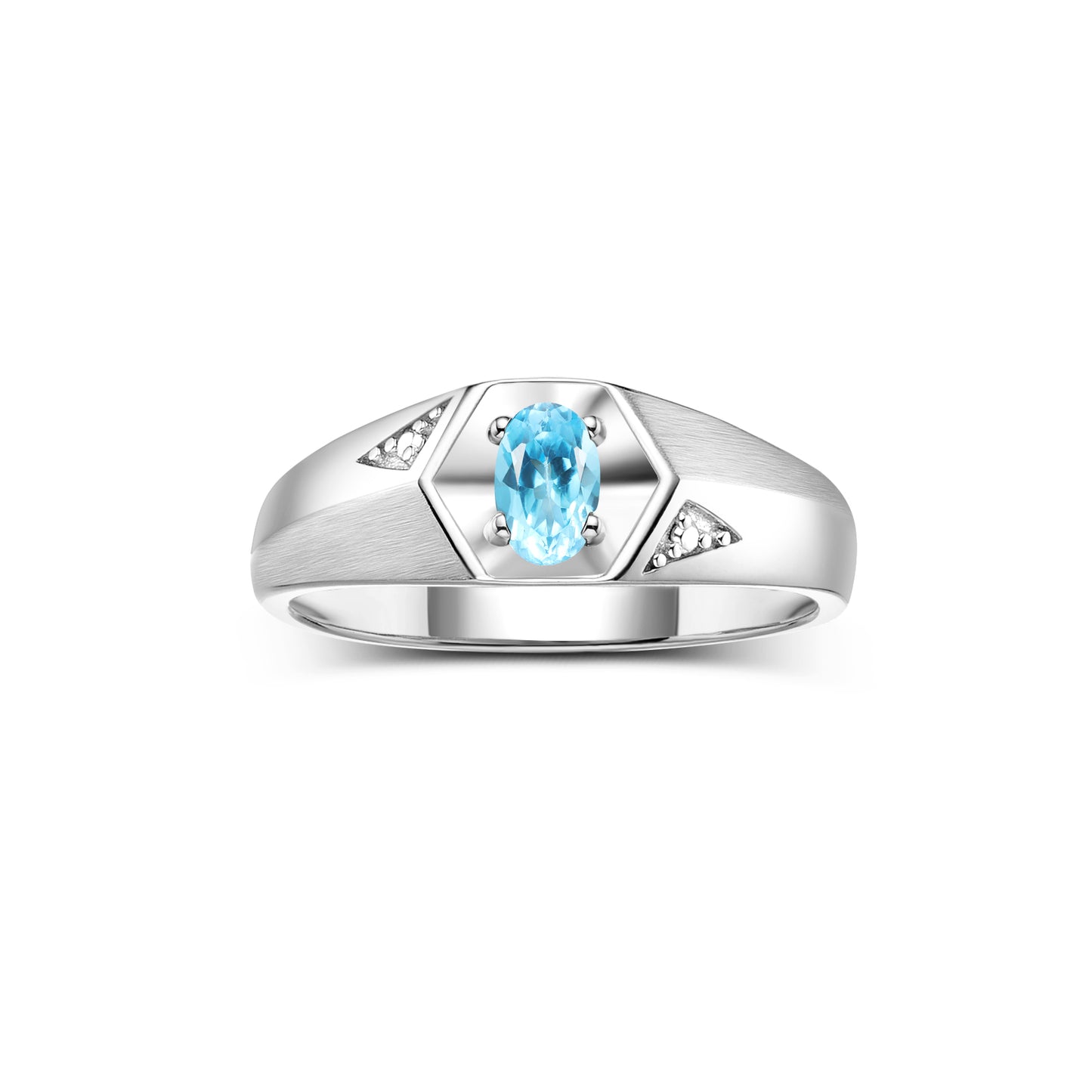 RYLOS Men's 14K White Gold Classic 6X4MM Oval Gemstone & Diamond Ring - Birthstone Elegance, Sizes 8-13