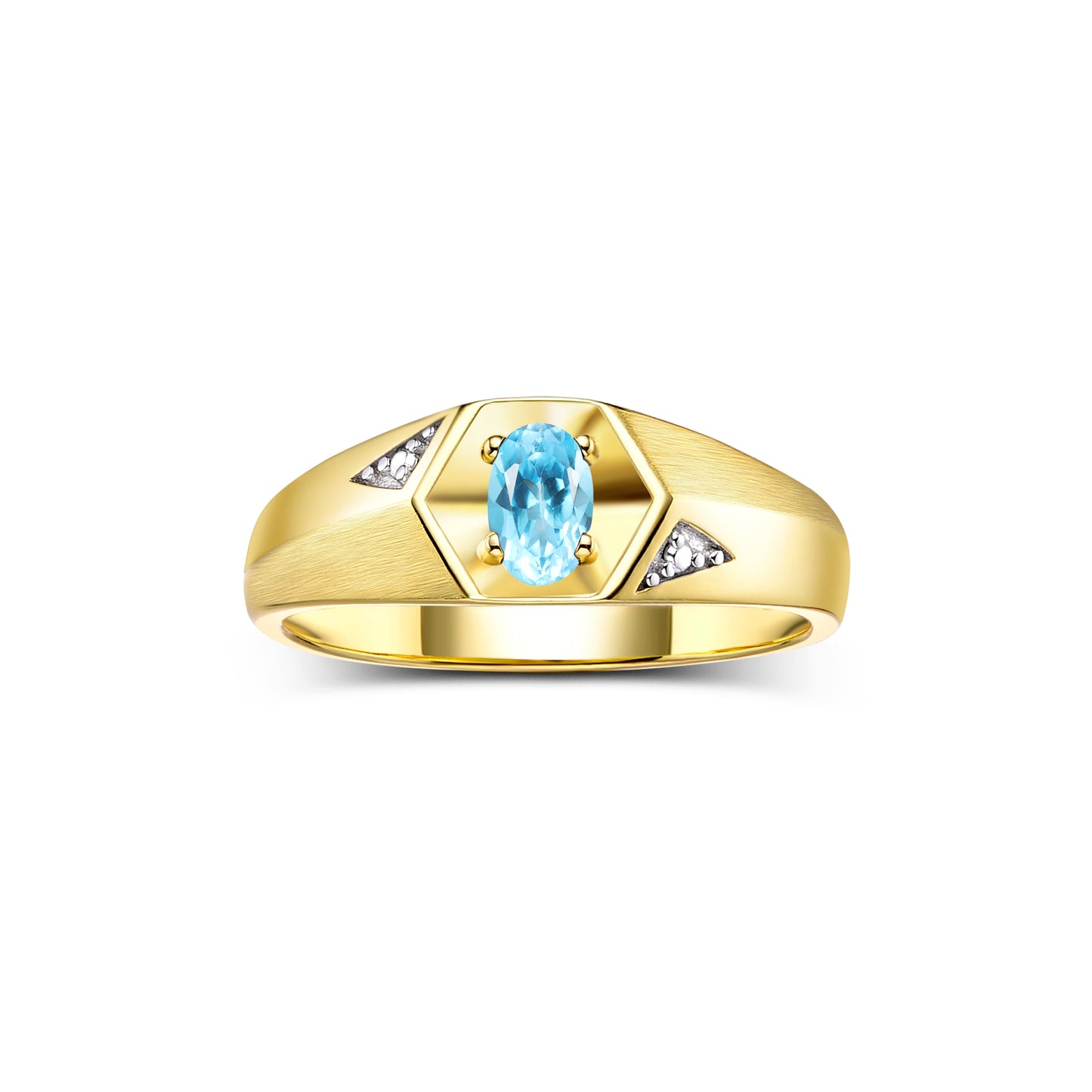 RYLOS Men's 14K Yellow Gold Classic 6X4MM Oval Gemstone & Diamond Ring - Birthstone Elegance, Sizes 8-13