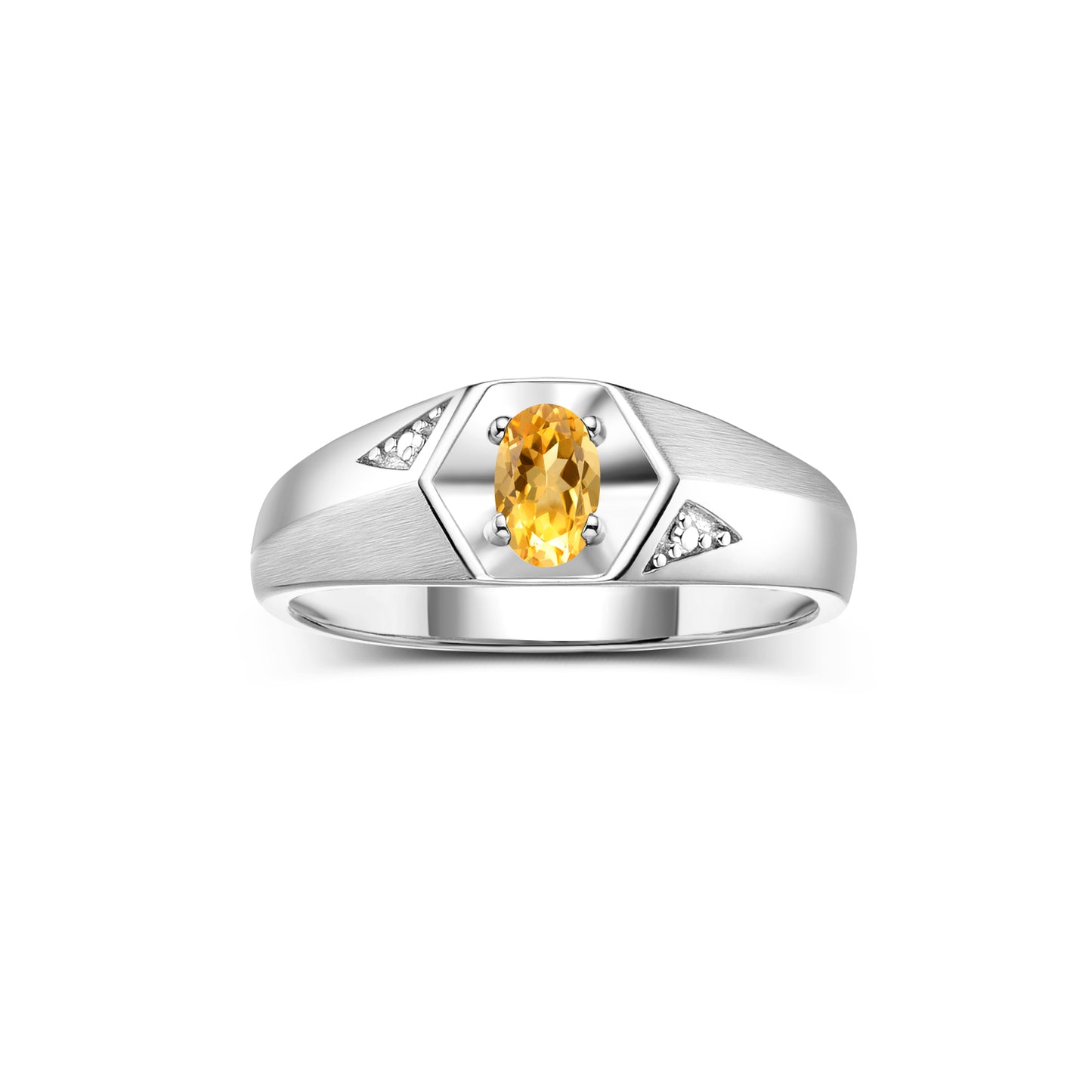 RYLOS Men's 14K White Gold Classic 6X4MM Oval Gemstone & Diamond Ring - Birthstone Elegance, Sizes 8-13