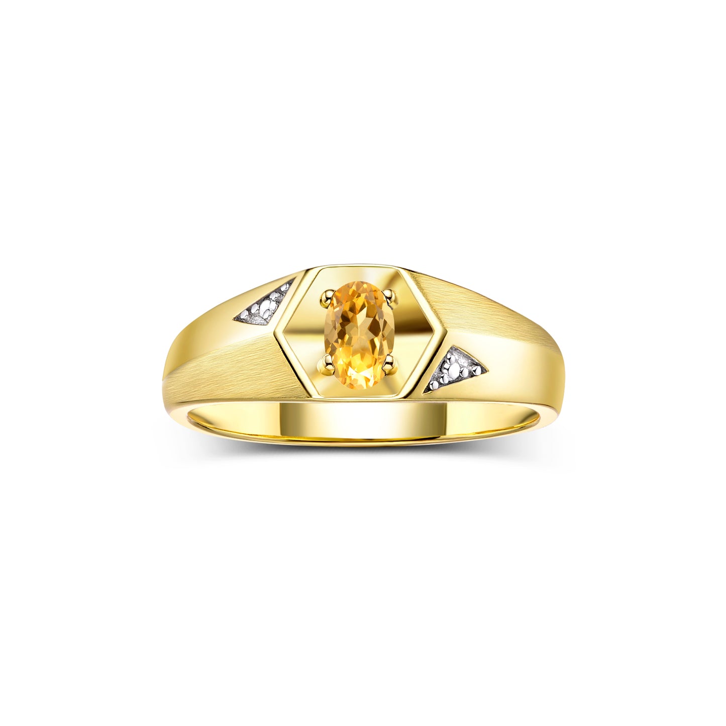 RYLOS Men's Yellow Gold Plated Silver Classic 6X4MM Oval Gemstone & Diamond Ring - Birthstone Elegance, Sizes 8-14