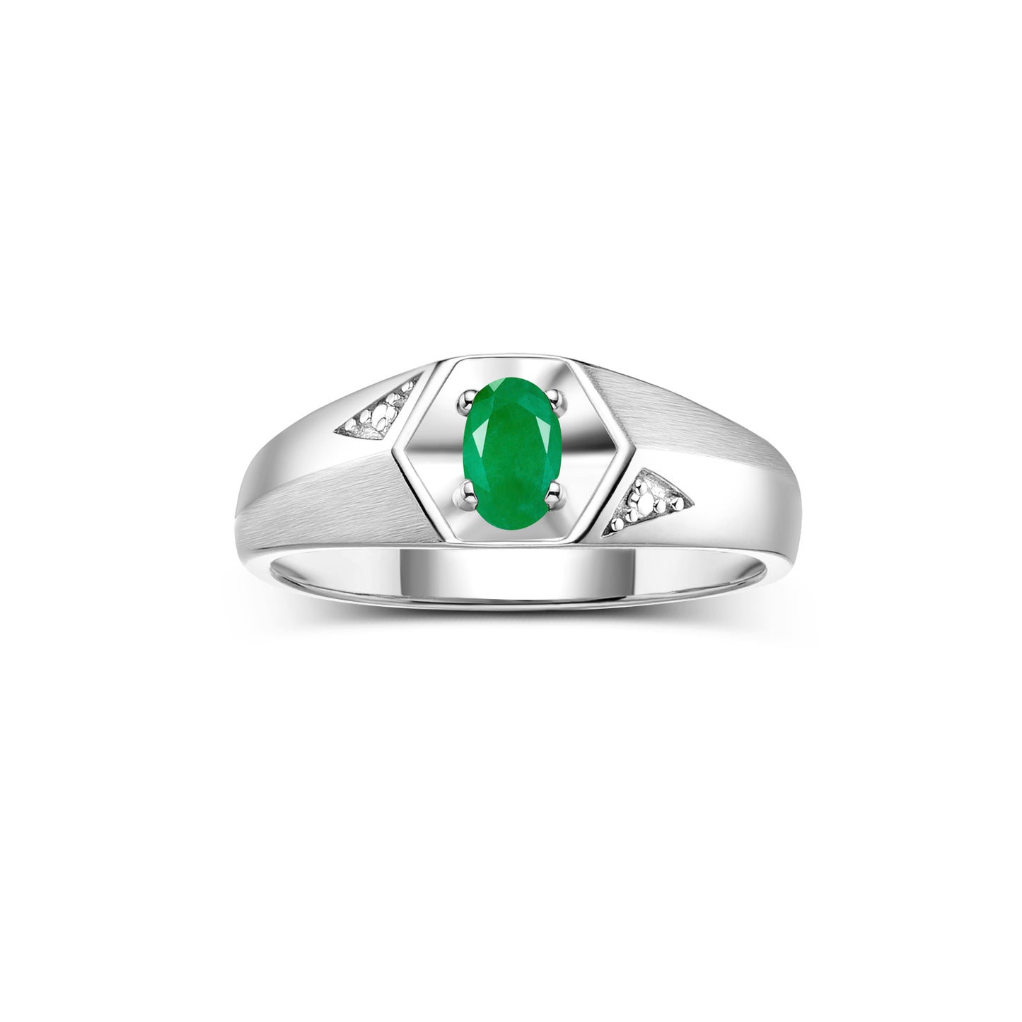 RYLOS Men's Sterling Silver Classic 6X4MM Oval Gemstone & Diamond Ring - Birthstone Elegance, Sizes 8-13