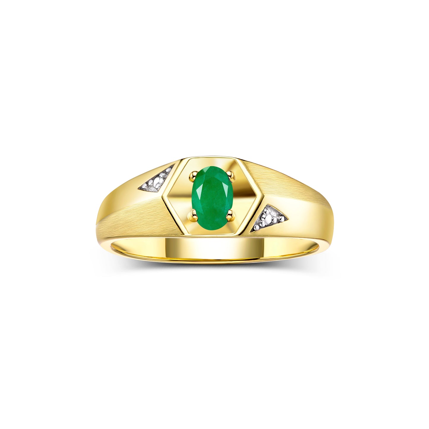 RYLOS Men's Yellow Gold Plated Silver Classic 6X4MM Oval Gemstone & Diamond Ring - Birthstone Elegance, Sizes 8-14