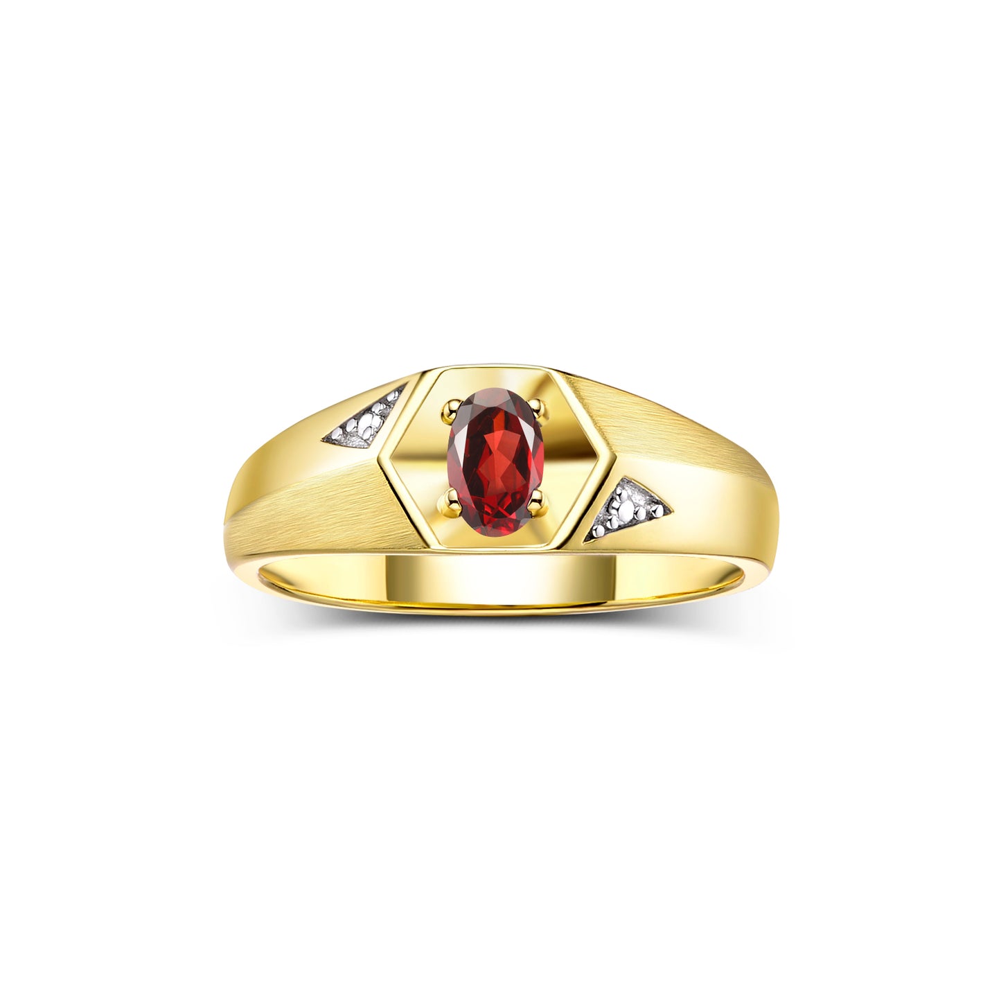 RYLOS Men's Yellow Gold Plated Silver Classic 6X4MM Oval Gemstone & Diamond Ring - Birthstone Elegance, Sizes 8-14
