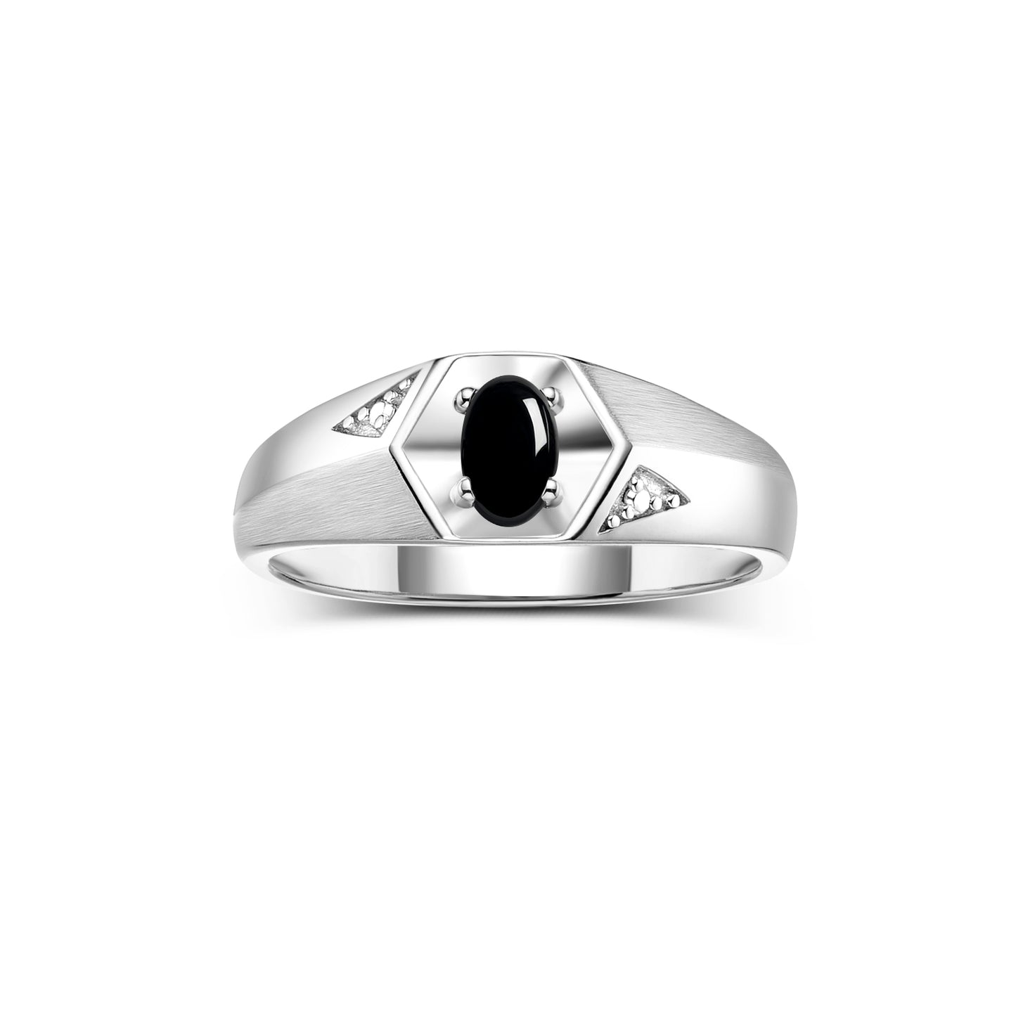 RYLOS Men's 14K White Gold Classic 6X4MM Oval Gemstone & Diamond Ring - Birthstone Elegance, Sizes 8-13
