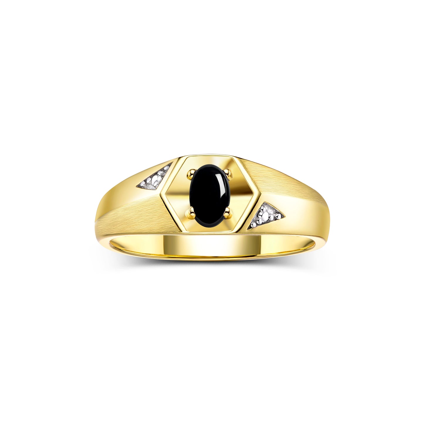 RYLOS Men's 14K Yellow Gold Classic 6X4MM Oval Gemstone & Diamond Ring - Birthstone Elegance, Sizes 8-13