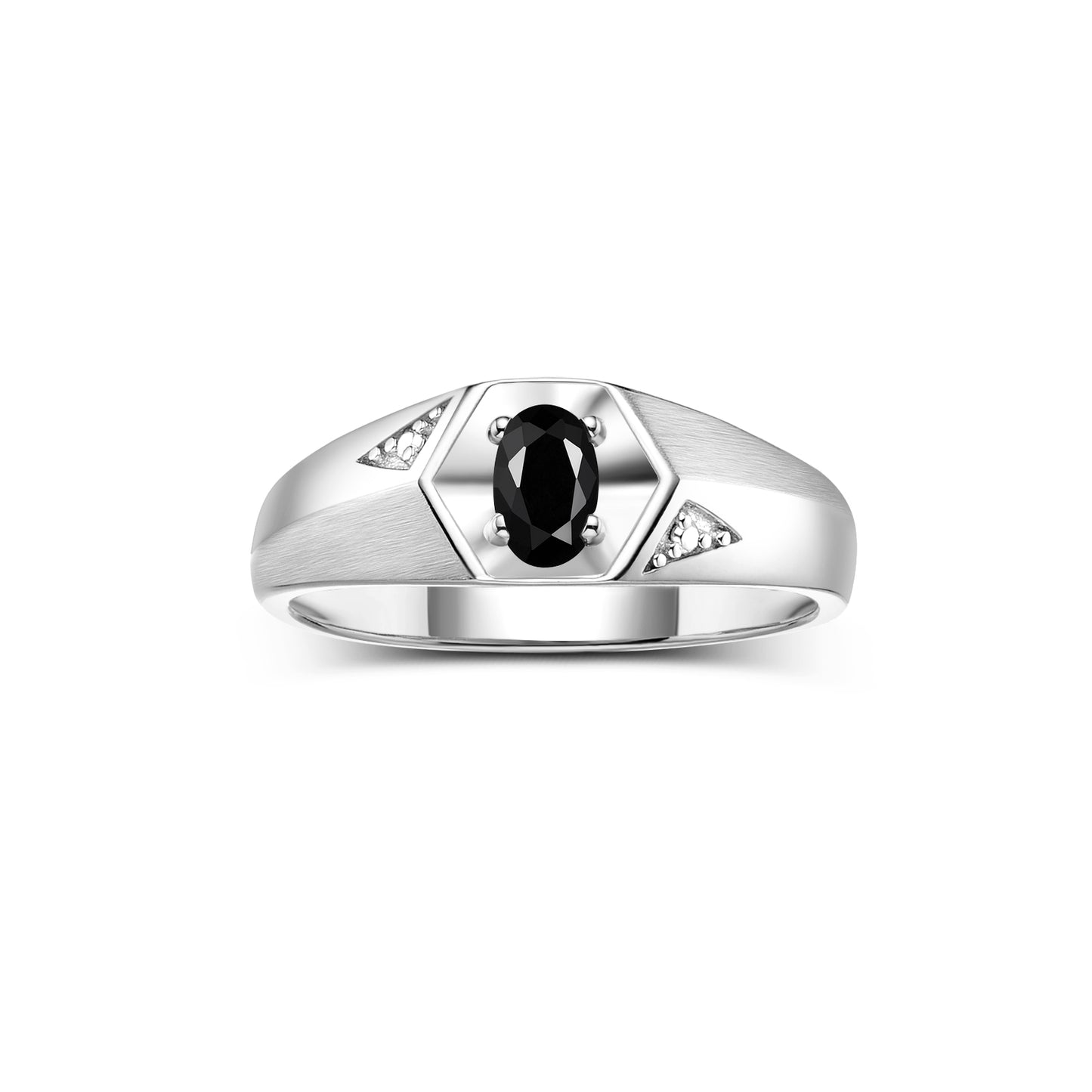 RYLOS Men's 14K White Gold Classic 6X4MM Oval Gemstone & Diamond Ring - Birthstone Elegance, Sizes 8-13