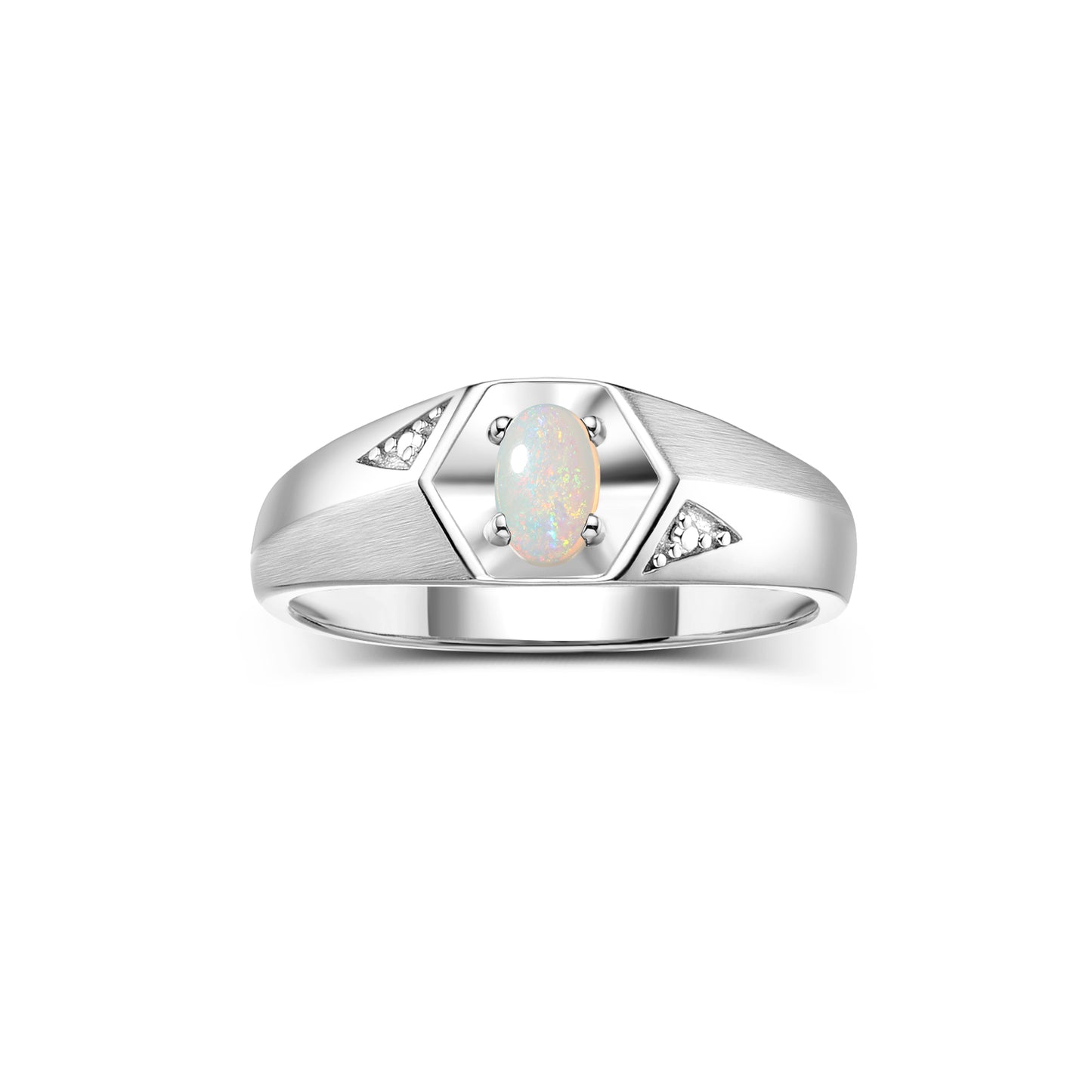 RYLOS Men's 14K White Gold Classic 6X4MM Oval Gemstone & Diamond Ring - Birthstone Elegance, Sizes 8-13