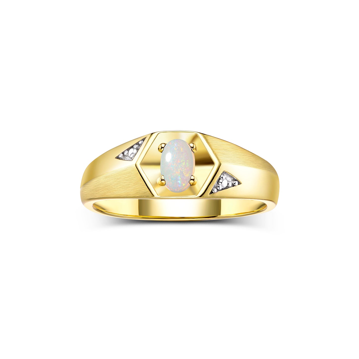 RYLOS Men's Yellow Gold Plated Silver Classic 6X4MM Oval Gemstone & Diamond Ring - Birthstone Elegance, Sizes 8-14