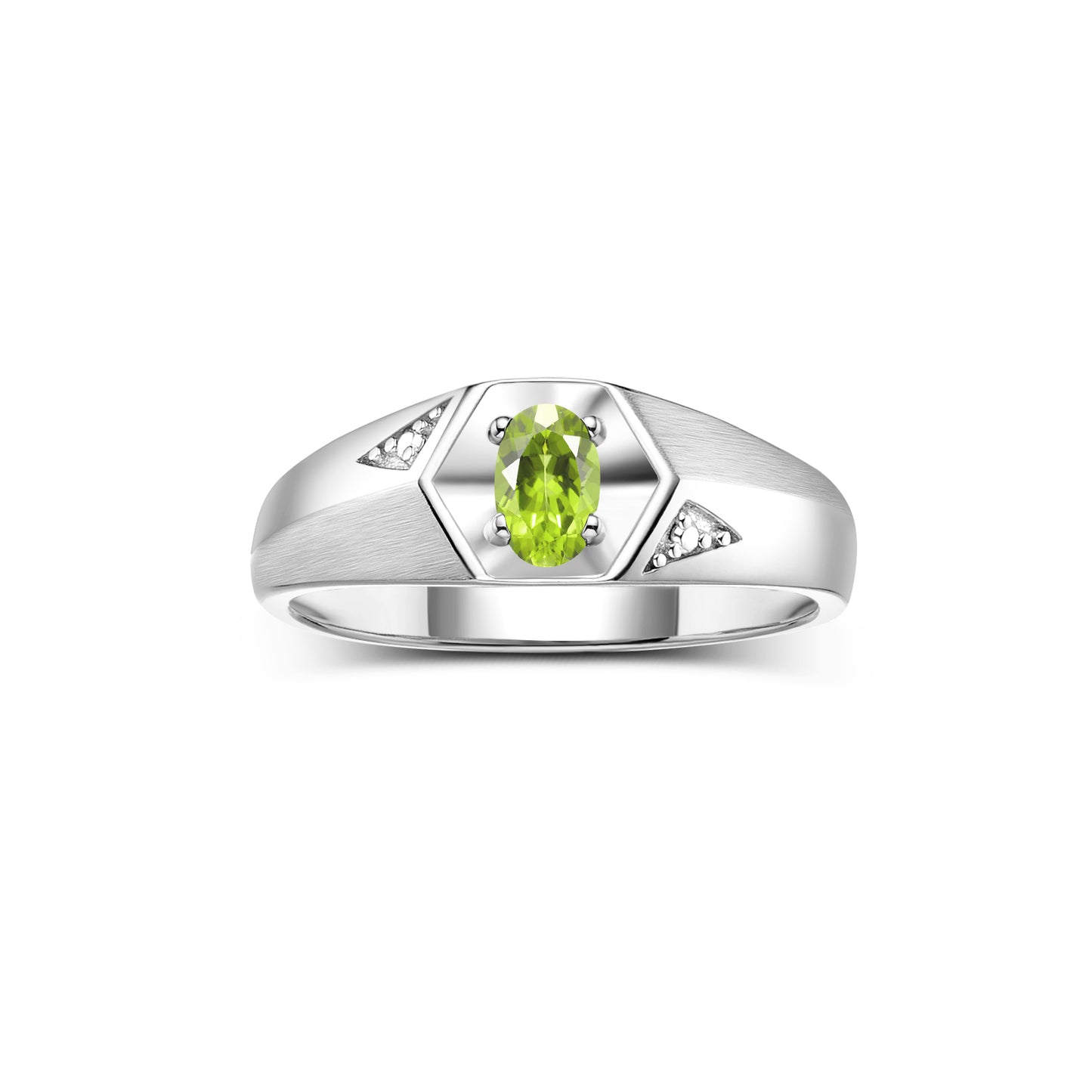 RYLOS Men's 14K White Gold Classic 6X4MM Oval Gemstone & Diamond Ring - Birthstone Elegance, Sizes 8-13