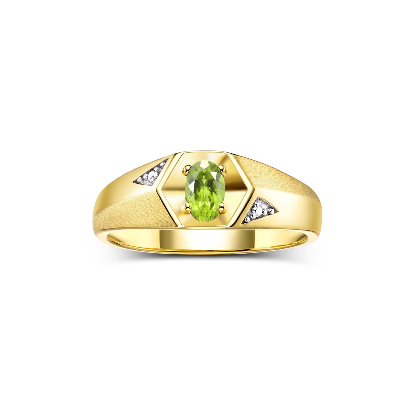 RYLOS Men's 14K Yellow Gold Classic 6X4MM Oval Gemstone & Diamond Ring - Birthstone Elegance, Sizes 8-13