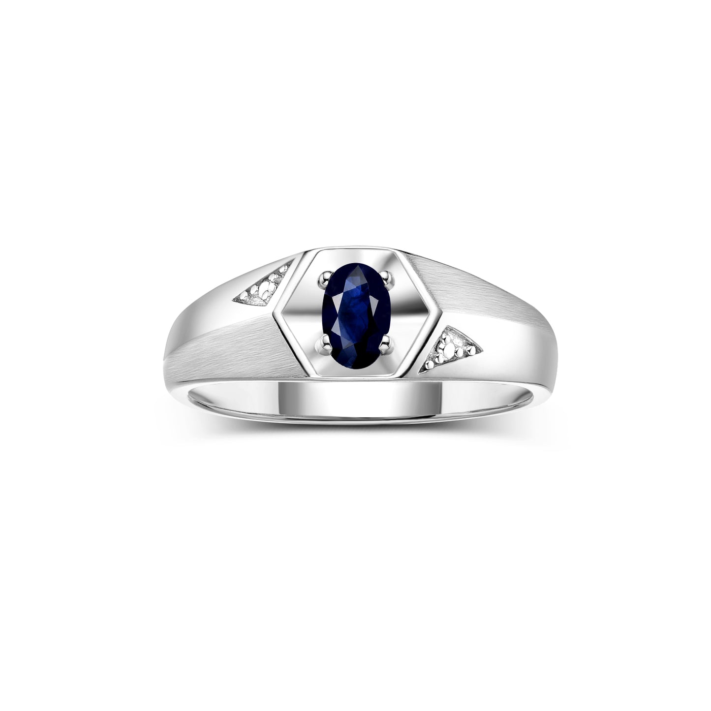 RYLOS Men's Sterling Silver Classic 6X4MM Oval Gemstone & Diamond Ring - Birthstone Elegance, Sizes 8-13