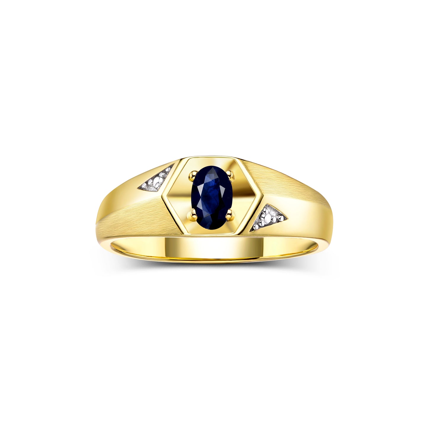 RYLOS Men's Yellow Gold Plated Silver Classic 6X4MM Oval Gemstone & Diamond Ring - Birthstone Elegance, Sizes 8-14