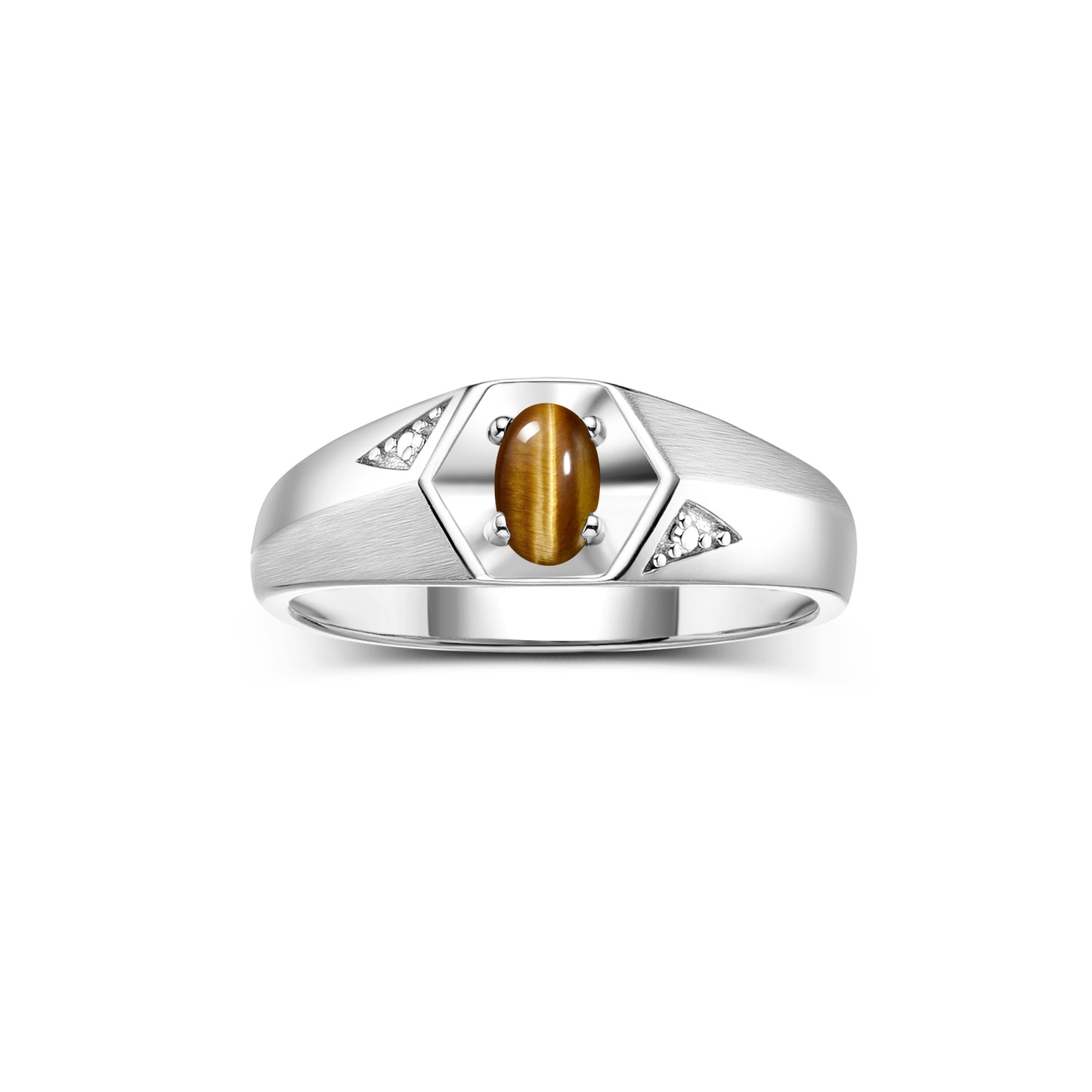 RYLOS Men's 14K White Gold Classic 6X4MM Oval Gemstone & Diamond Ring - Birthstone Elegance, Sizes 8-13