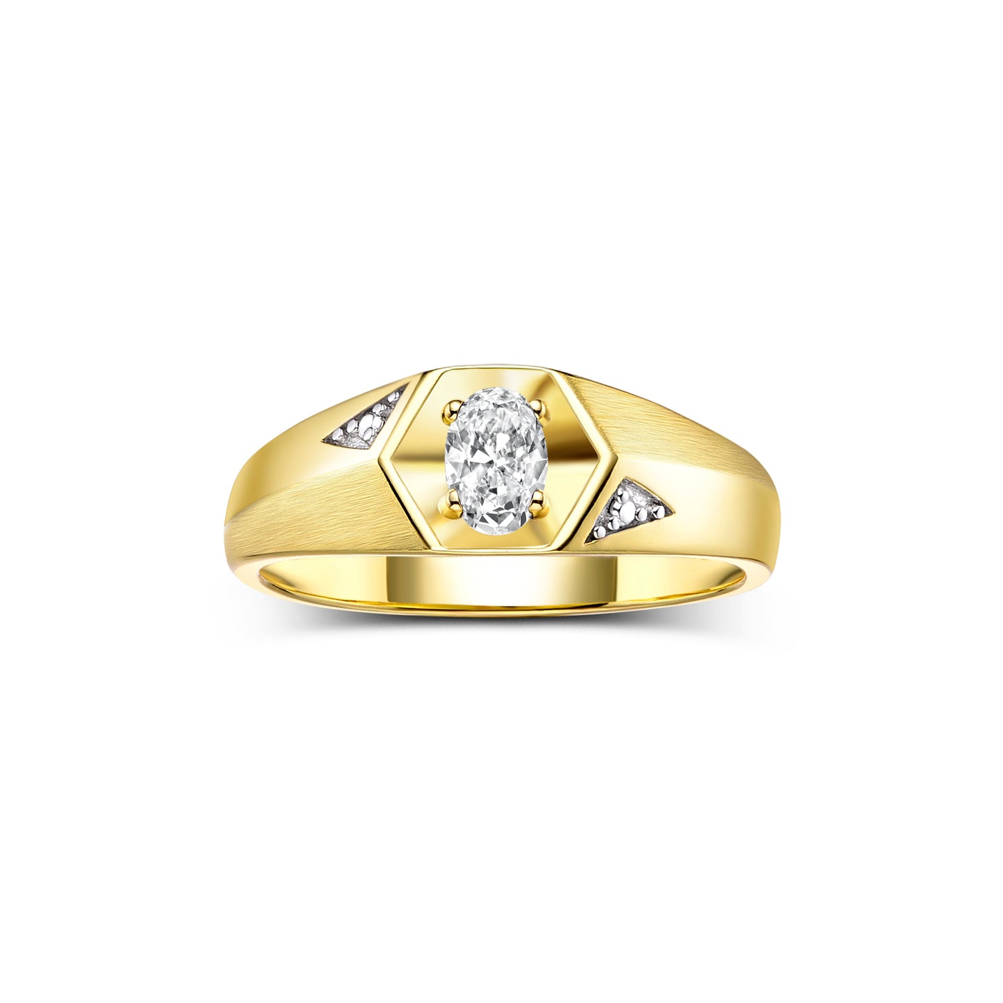 RYLOS Men's Yellow Gold Plated Silver Classic 6X4MM Oval Gemstone & Diamond Ring - Birthstone Elegance, Sizes 8-14