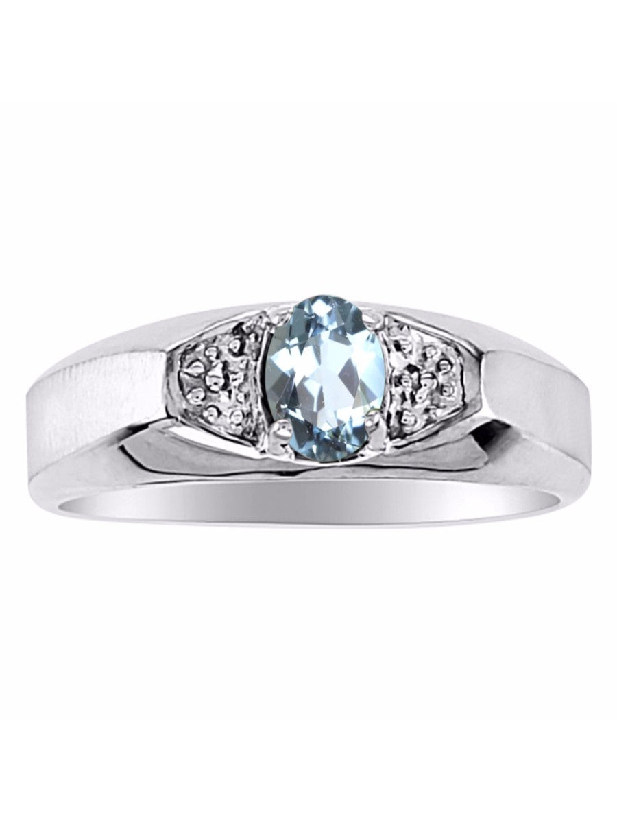 RYLOS Men's Sterling Silver Classic 6X4MM Oval Gemstone & Diamond Ring - Birthstone Elegance, Sizes 8-13