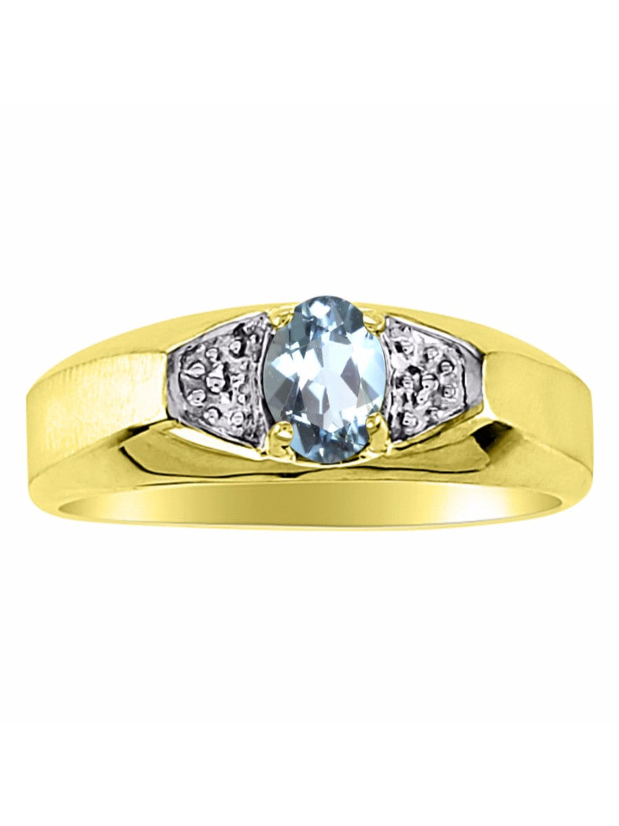 RYLOS Men's Yellow Gold-Plated Silver Classic 6X4MM Oval Gemstone & Diamond Ring - Birthstone Elegance, Sizes 8-13