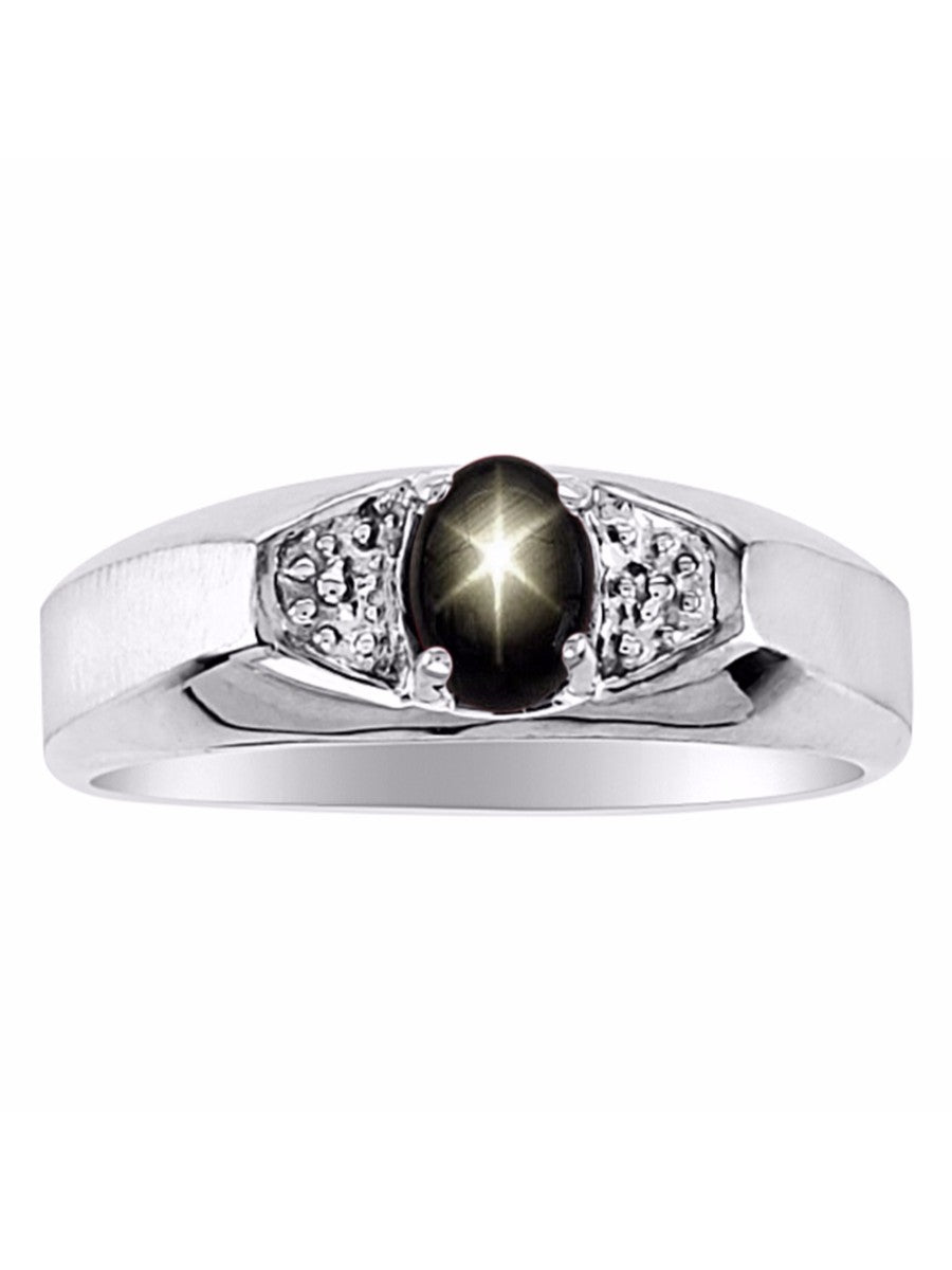 RYLOS Men's 14K White Gold Classic 6X4MM Oval Gemstone & Diamond Ring - Birthstone Elegance, Sizes 8-13