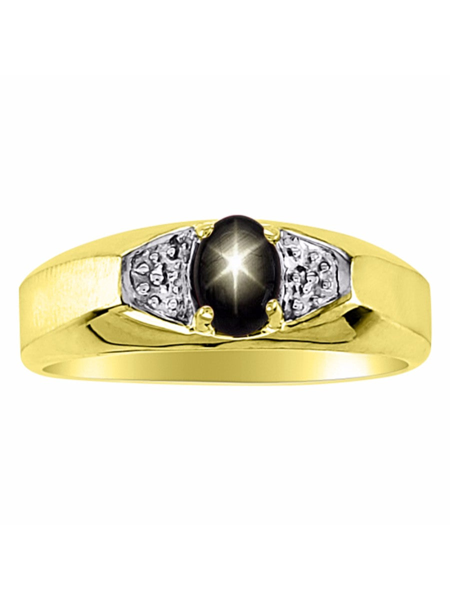 RYLOS Men's Yellow Gold-Plated Silver Classic 6X4MM Oval Gemstone & Diamond Ring - Birthstone Elegance, Sizes 8-13