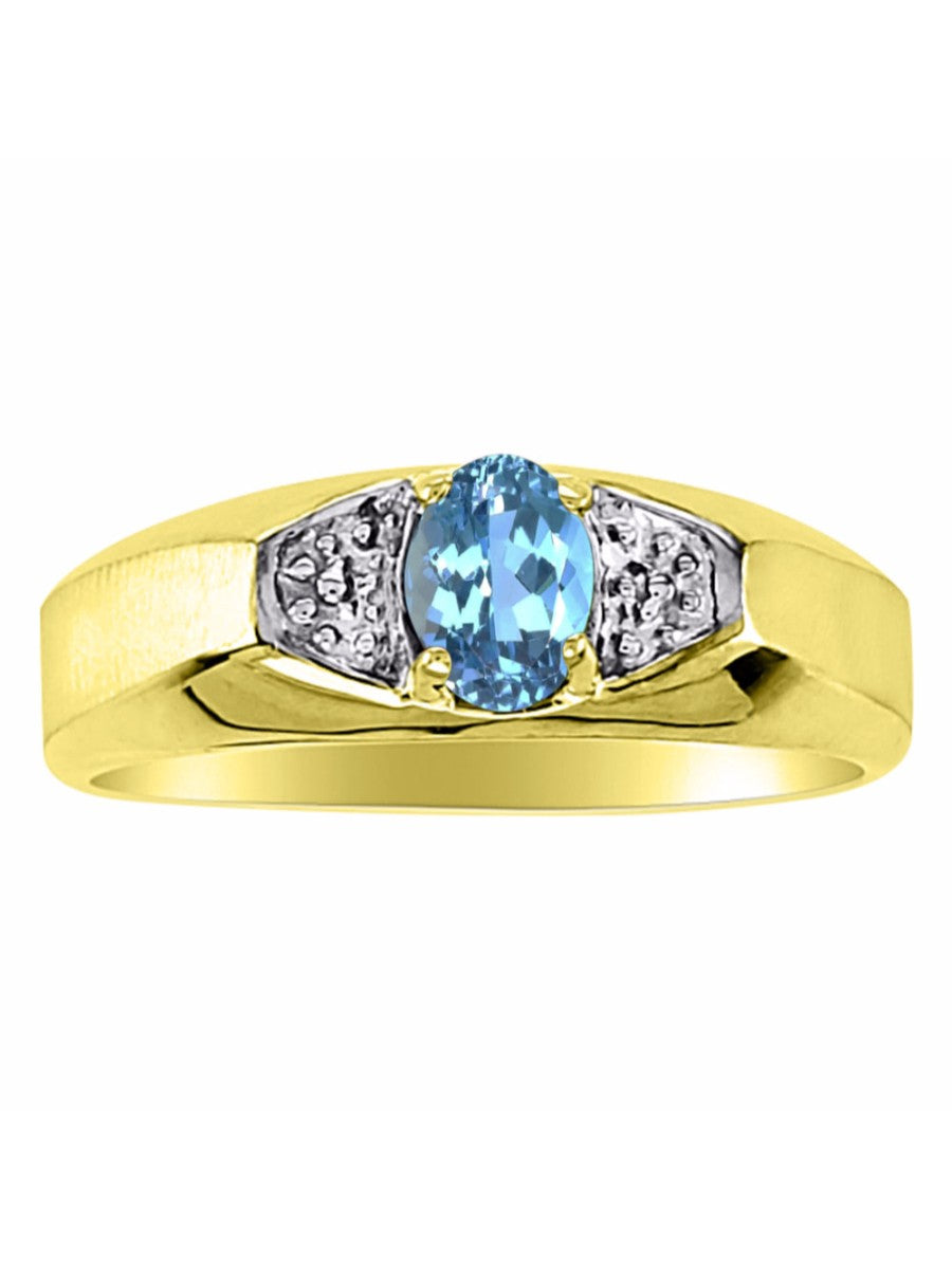RYLOS Men's 14K Yellow Gold Classic 6X4MM Oval Gemstone & Diamond Ring - Birthstone Elegance, Sizes 8-13