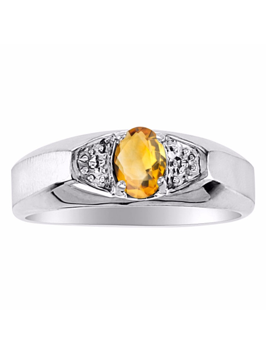 RYLOS Men's Sterling Silver Classic 6X4MM Oval Gemstone & Diamond Ring - Birthstone Elegance, Sizes 8-13