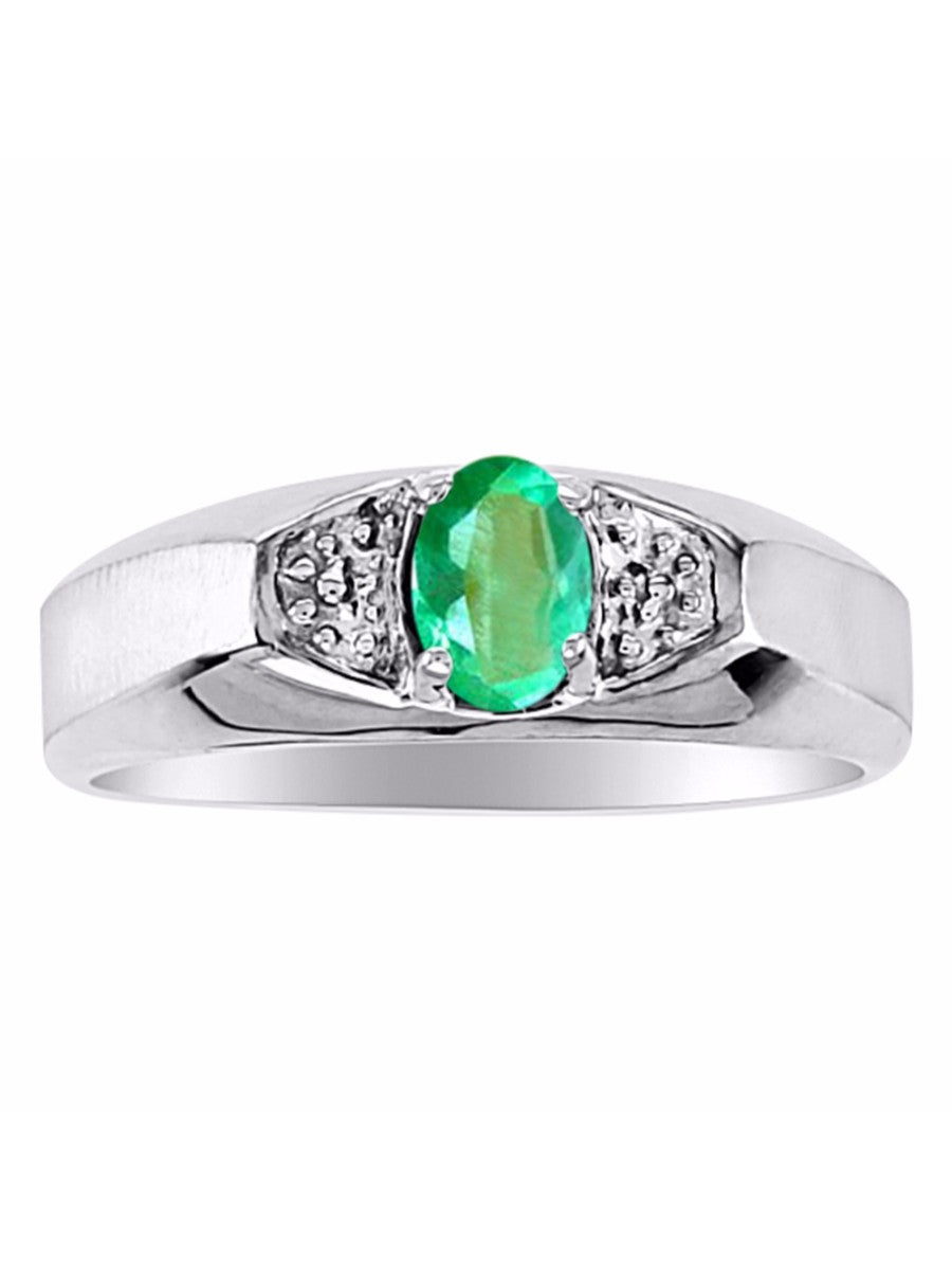 RYLOS Men's Sterling Silver Classic 6X4MM Oval Gemstone & Diamond Ring - Birthstone Elegance, Sizes 8-13