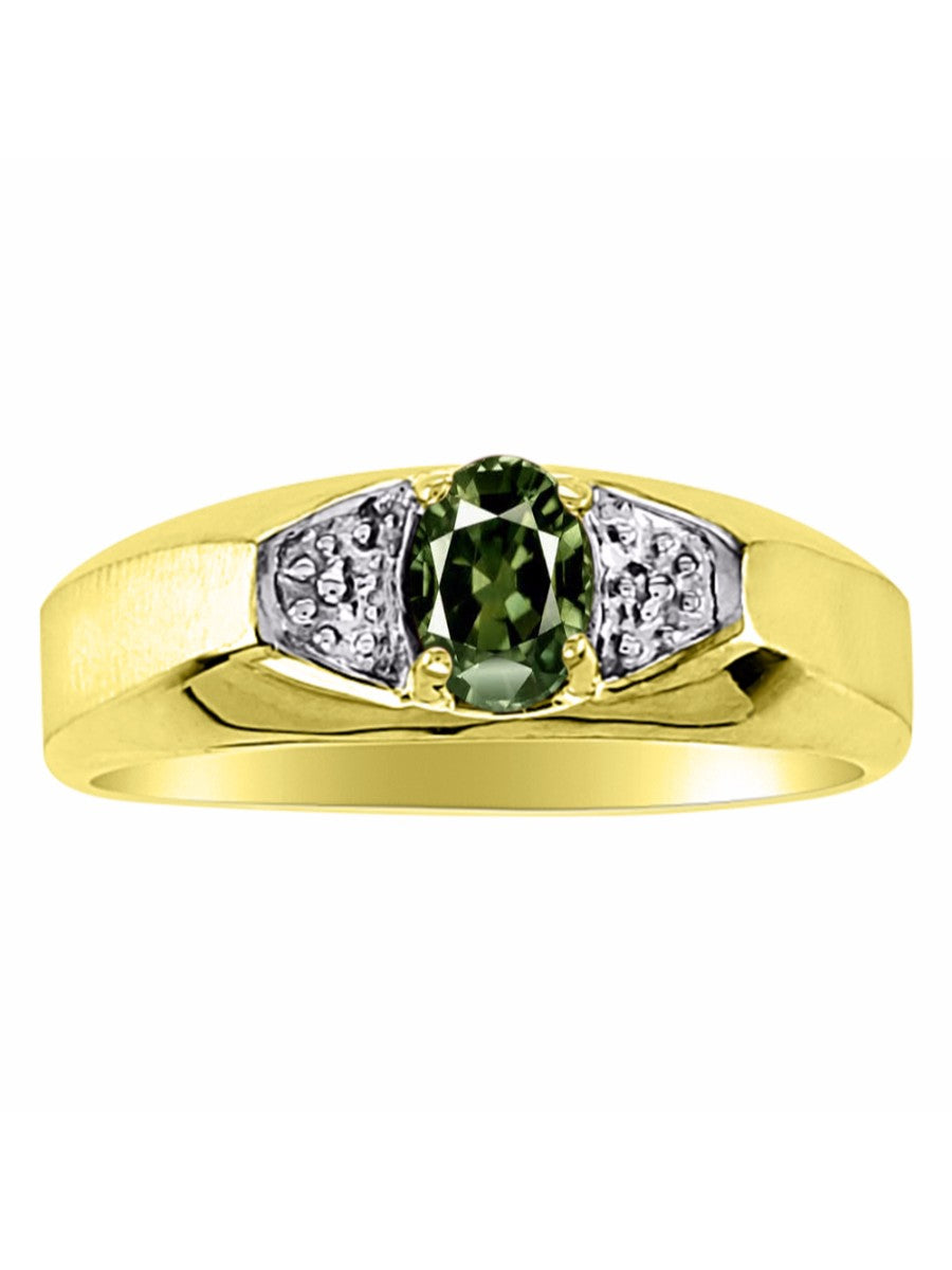 RYLOS Men's 14K Yellow Gold Classic 6X4MM Oval Gemstone & Diamond Ring - Birthstone Elegance, Sizes 8-13
