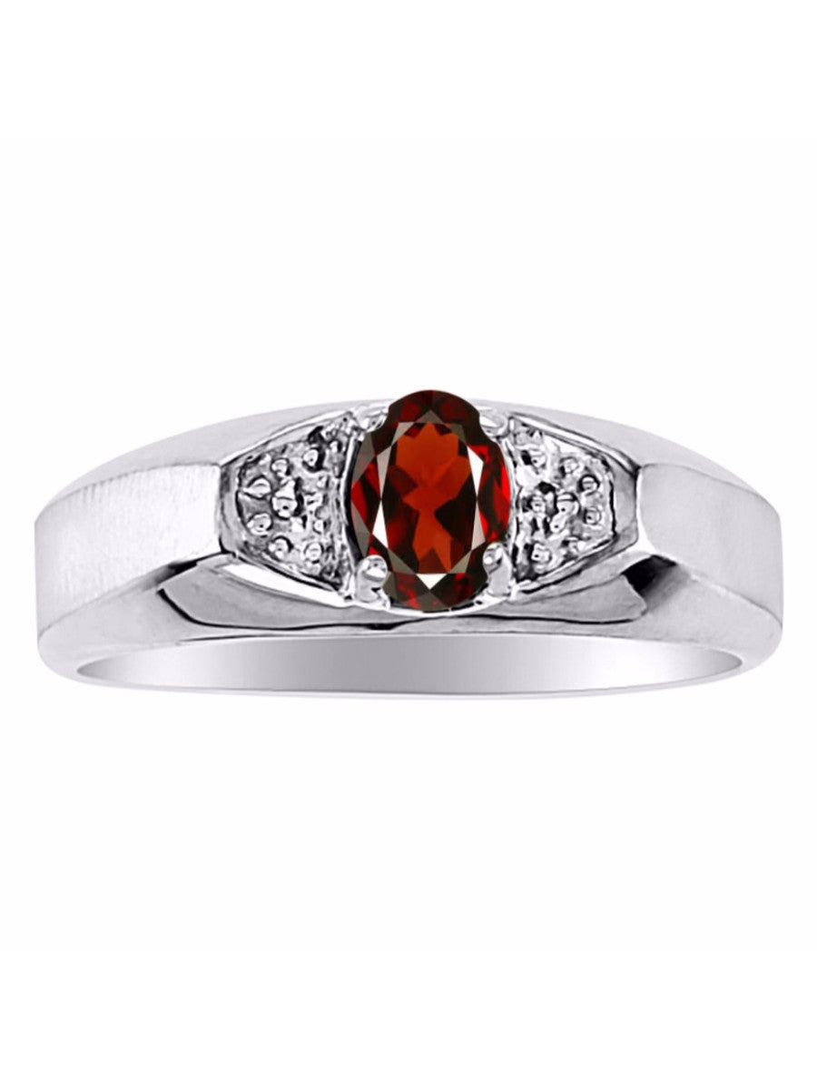 RYLOS Men's Sterling Silver Classic 6X4MM Oval Gemstone & Diamond Ring - Birthstone Elegance, Sizes 8-13