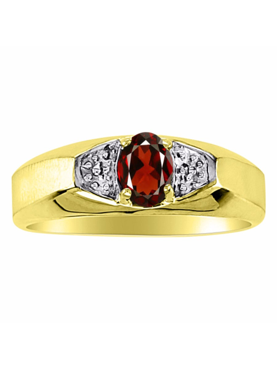 RYLOS Men's 14K Yellow Gold Classic 6X4MM Oval Gemstone & Diamond Ring - Birthstone Elegance, Sizes 8-13
