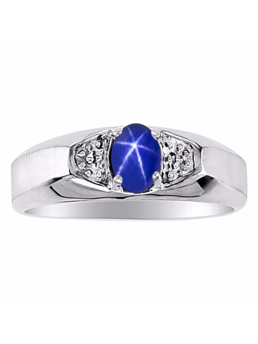 RYLOS Men's Sterling Silver Classic 6X4MM Oval Gemstone & Diamond Ring - Birthstone Elegance, Sizes 8-13