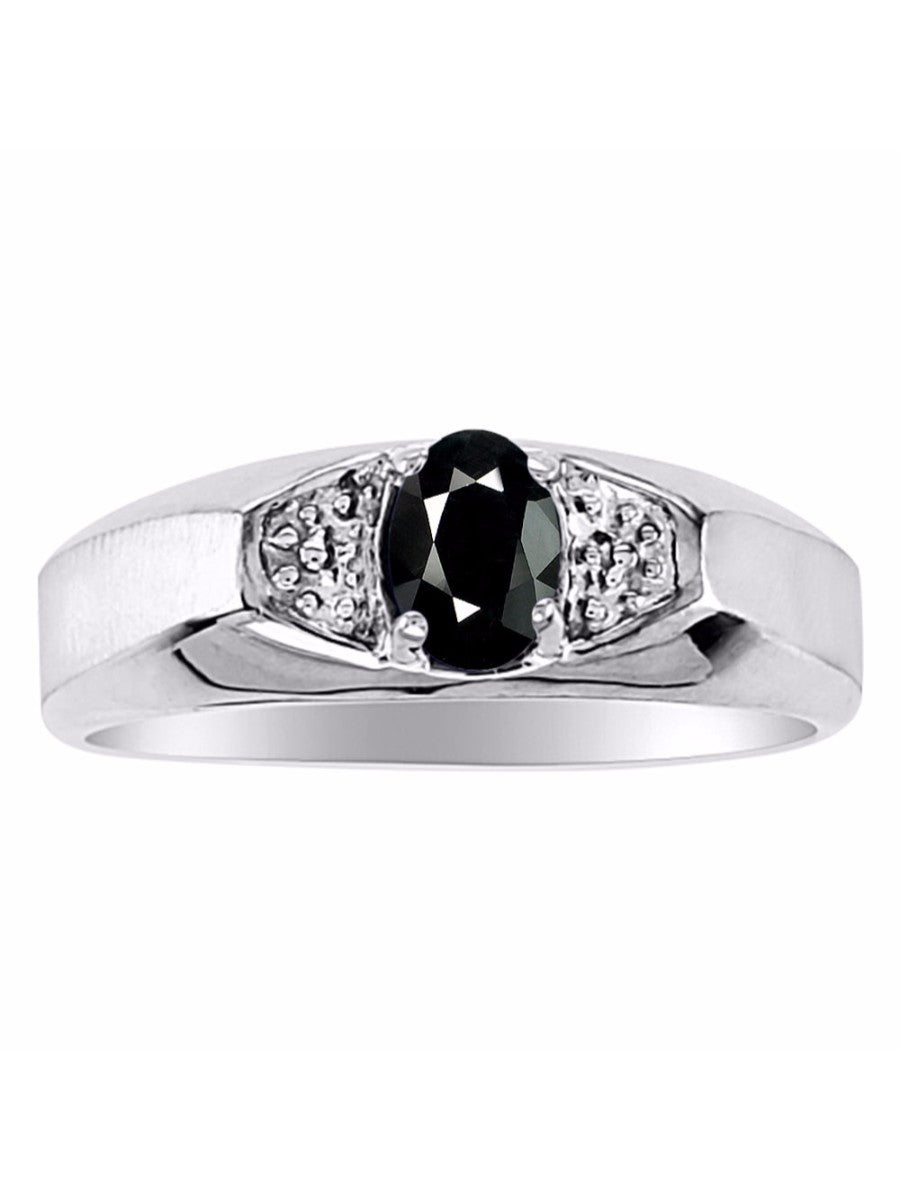 RYLOS Men's 14K White Gold Classic 6X4MM Oval Gemstone & Diamond Ring - Birthstone Elegance, Sizes 8-13