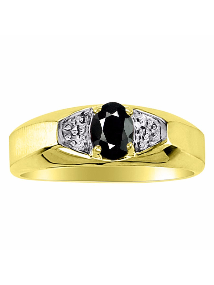 RYLOS Men's 14K Yellow Gold Classic 6X4MM Oval Gemstone & Diamond Ring - Birthstone Elegance, Sizes 8-13