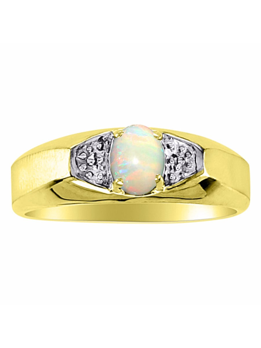 RYLOS Men's Yellow Gold-Plated Silver Classic 6X4MM Oval Gemstone & Diamond Ring - Birthstone Elegance, Sizes 8-13