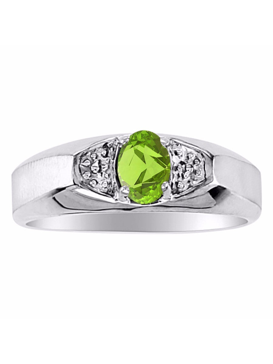 RYLOS Men's Sterling Silver Classic 6X4MM Oval Gemstone & Diamond Ring - Birthstone Elegance, Sizes 8-13