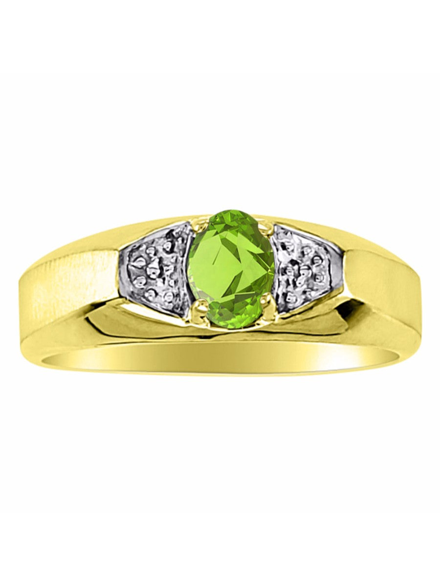 RYLOS Men's 14K Yellow Gold Classic 6X4MM Oval Gemstone & Diamond Ring - Birthstone Elegance, Sizes 8-13