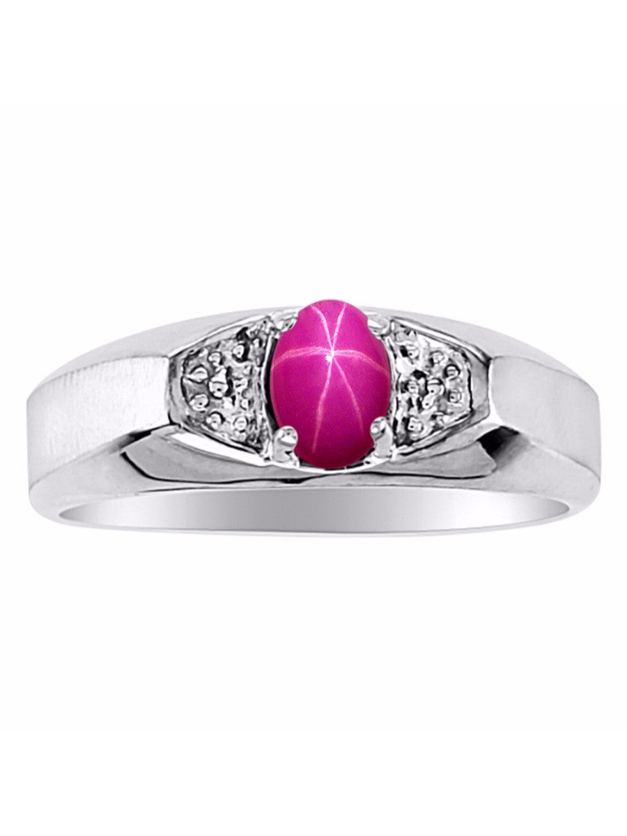 RYLOS Men's 14K White Gold Classic 6X4MM Oval Gemstone & Diamond Ring - Birthstone Elegance, Sizes 8-13